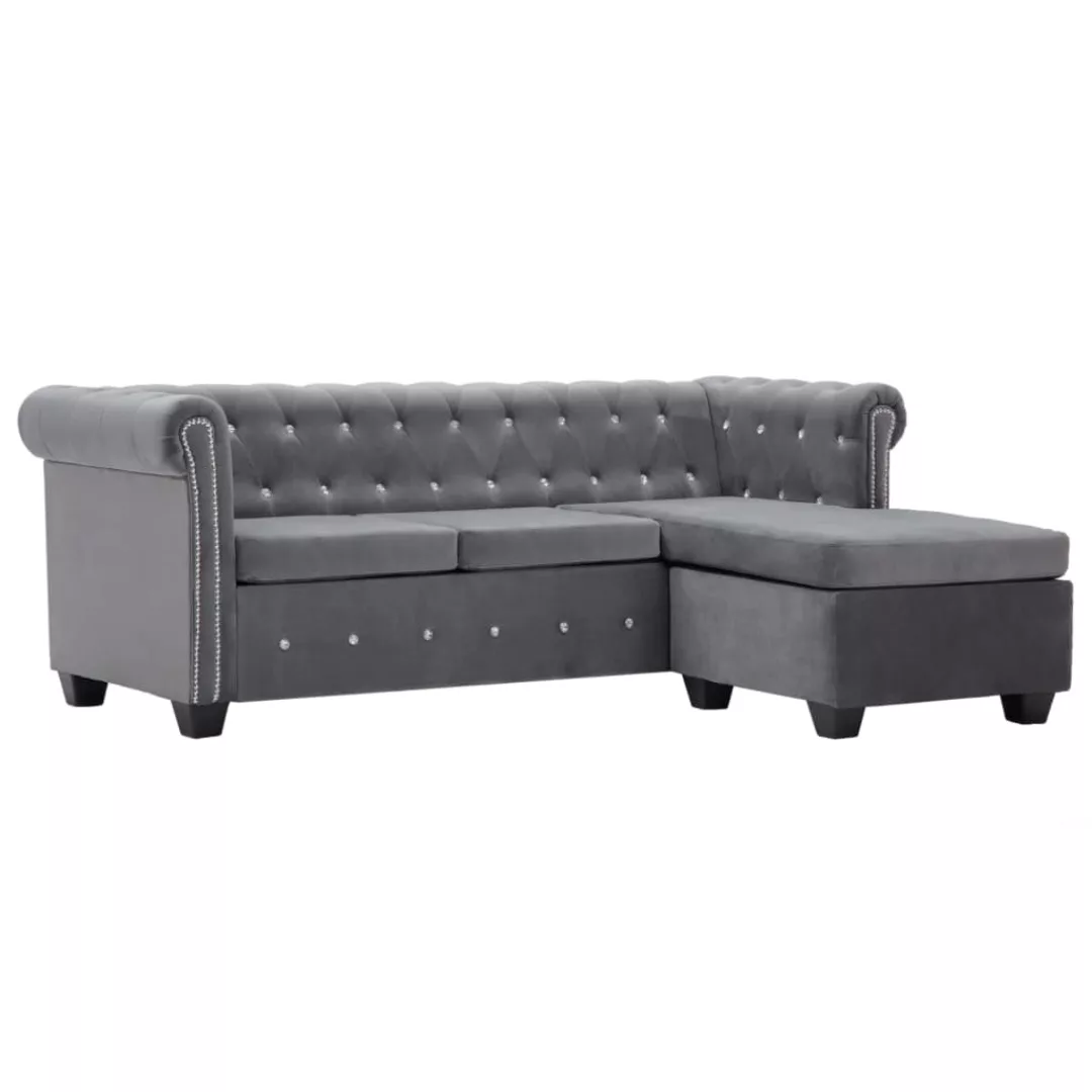 Chesterfield Sofa L-förmig Samtbezug 199x142x72 Cm Grau günstig online kaufen