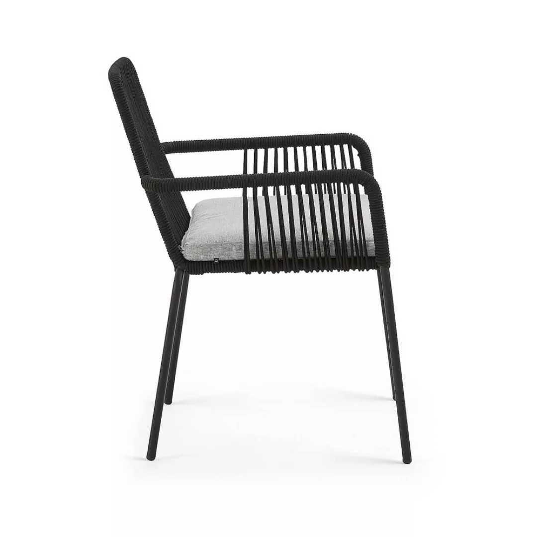 Kordel Geflecht Stühle in Schwarz Armlehnen (4er Set) günstig online kaufen