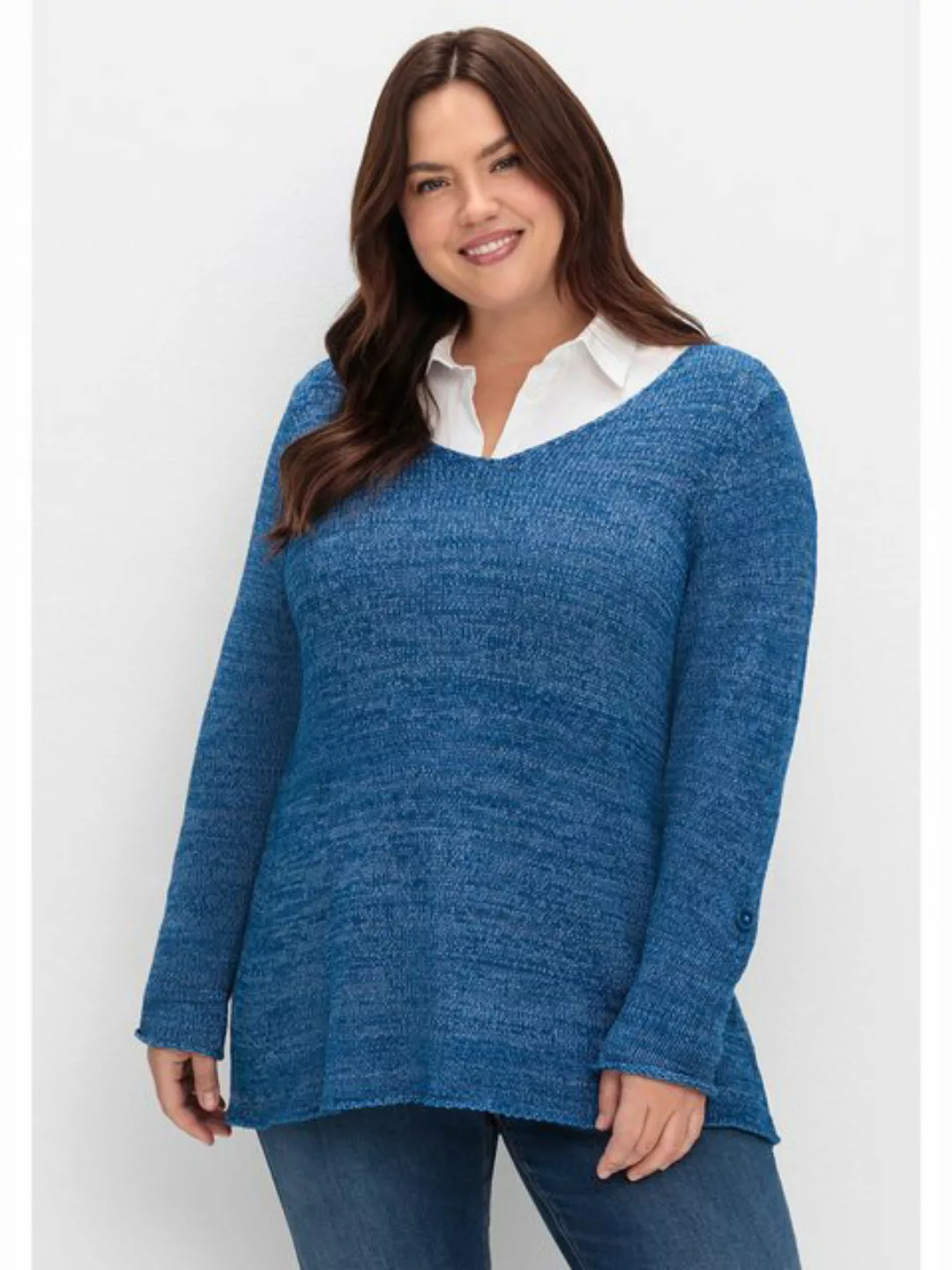 Sheego V-Ausschnitt-Pullover Große Größen aus Bändchengarn, mit Krempelärme günstig online kaufen