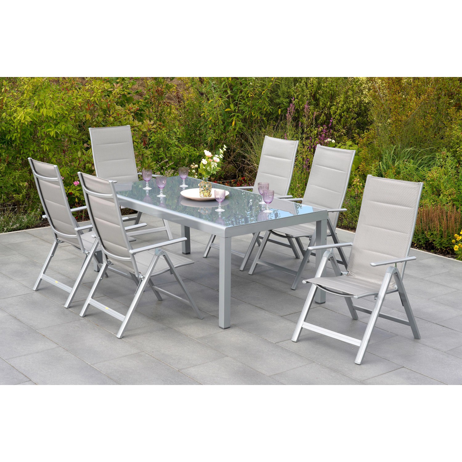 Merxx Taviano Set 7-tlg. 6 Klappsessel Gartentisch 190 x 100 cm Diamantbrau günstig online kaufen