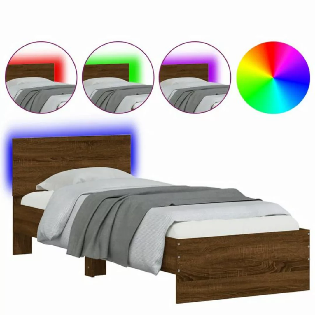 vidaXL Bett Bettgestell mit Kopfteil und LED-Leuchten Braun Eiche 75x190 cm günstig online kaufen