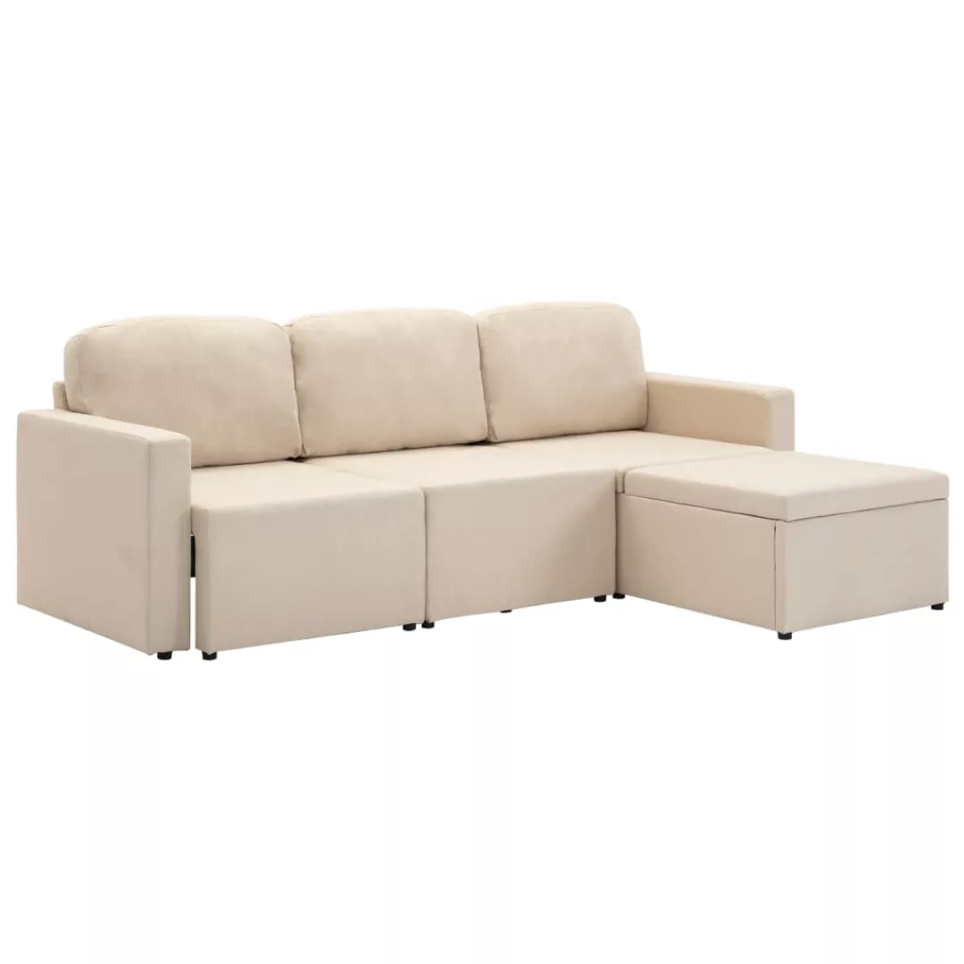 Modulares 3-sitzer-schlafsofa Creme Stoff günstig online kaufen