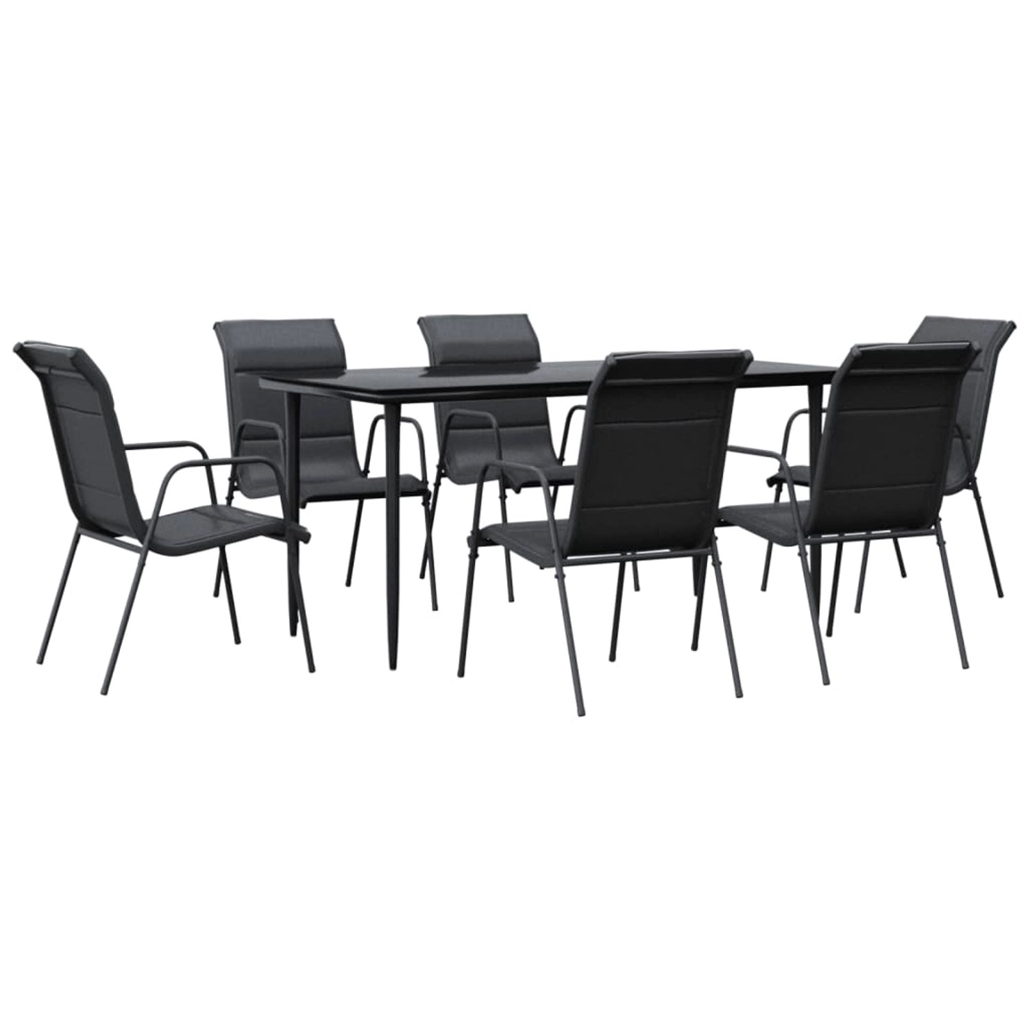 vidaXL 7-Tlg Garten-Essgruppe Schwarz Stahl und Textilene 3200707 günstig online kaufen
