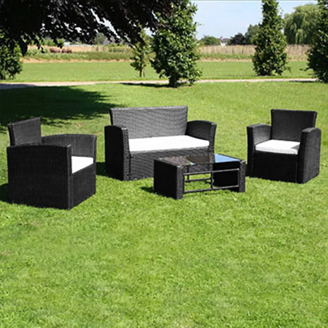 4-tlg. Garten-lounge-set Mit Auflagen Poly Rattan Schwarz günstig online kaufen