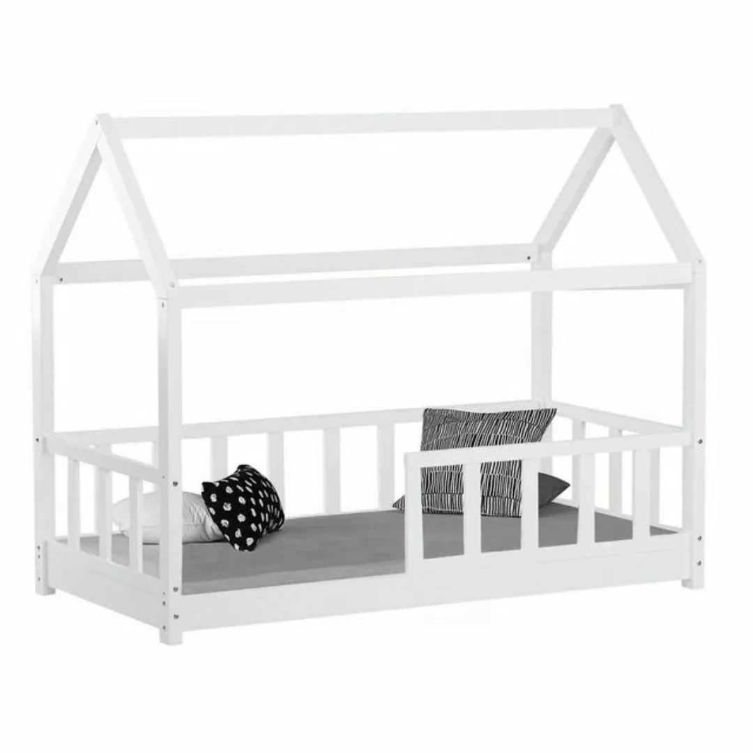 Homestyle4u Kinderbett 80x160 cm Hausbett Bodenbett Holzbett Weiß mit Rausf günstig online kaufen