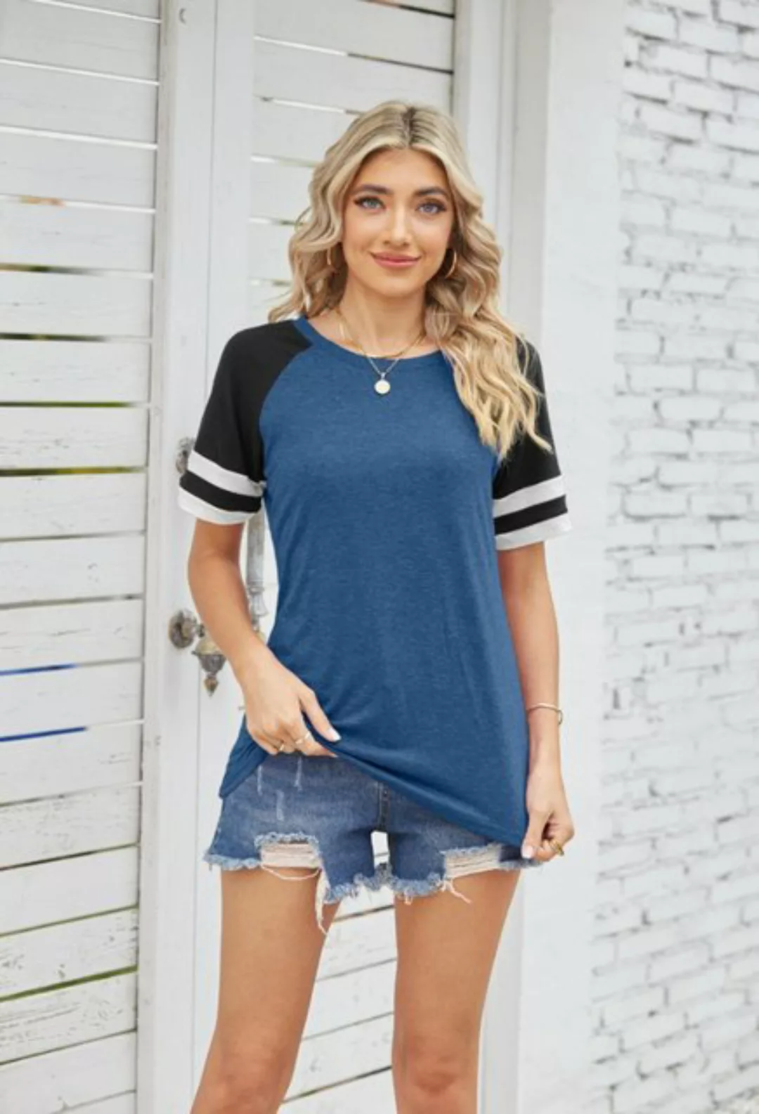 SEGUEN T-Shirt Gestreifte kurze Ärmel mit Rundhalsausschnitt (Schlicht, mod günstig online kaufen