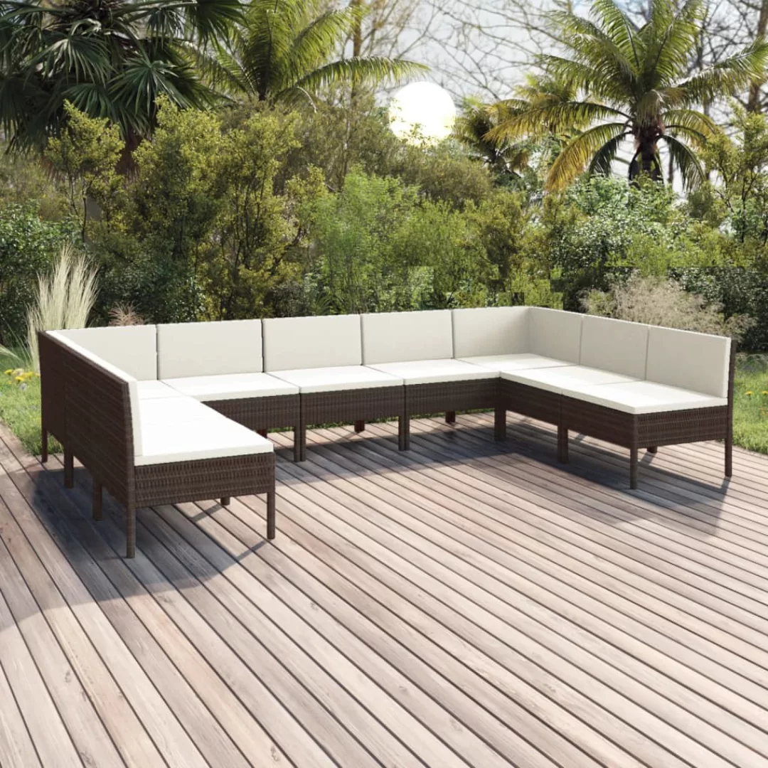 9-tlg. Garten-lounge-set Mit Auflagen Poly Rattan Braun günstig online kaufen