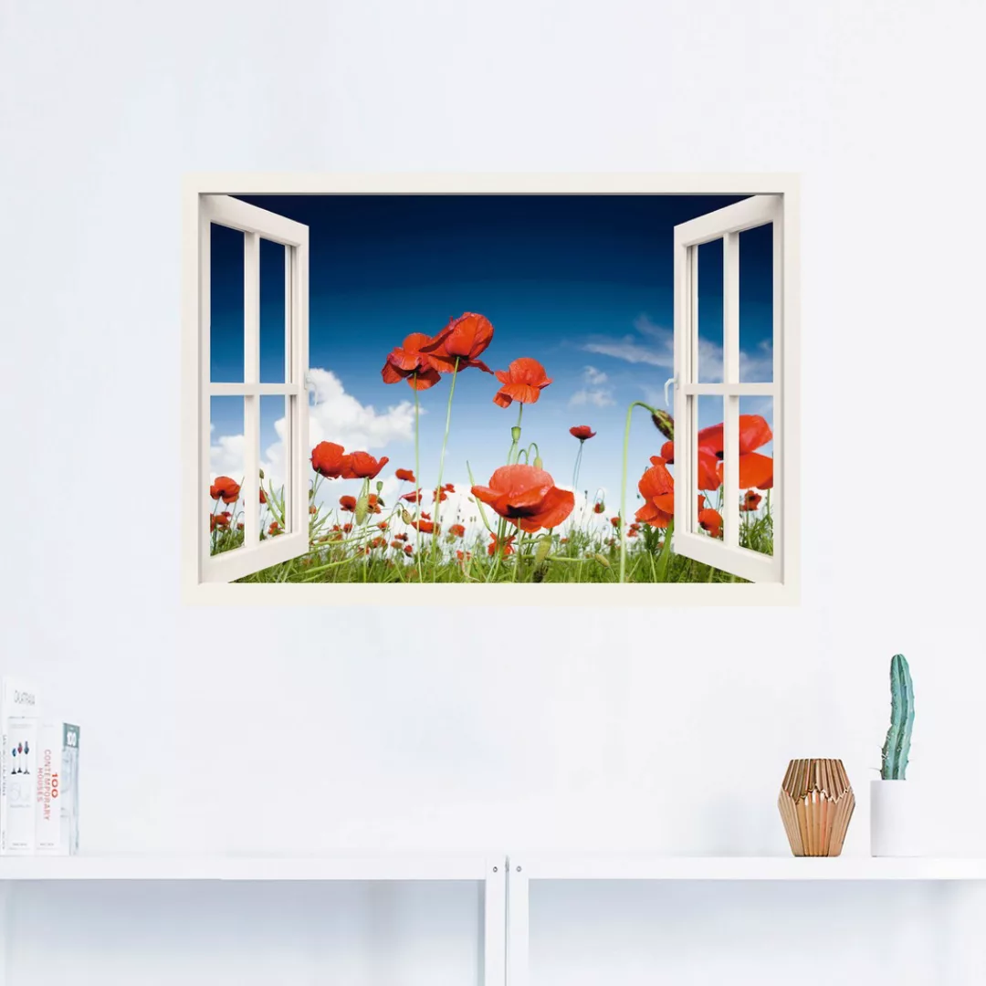 Artland Wandbild "Fensterblick Feld mit Mohnblumen", Fensterblick, (1 St.), günstig online kaufen