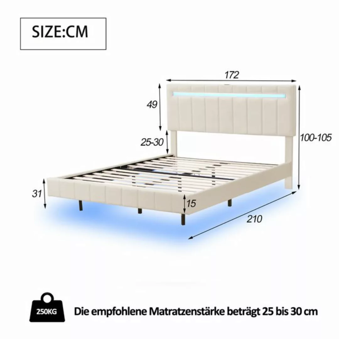 Ulife Polsterbett Doppelbett gepolsterter Schwebebett Rahmen mit LED-Leucht günstig online kaufen