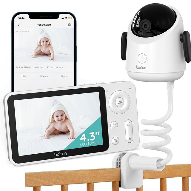 Boifun Video-Babyphone WLAN Babyphone mit Kamera 4,3” 2MP Kamera App-Steuer günstig online kaufen