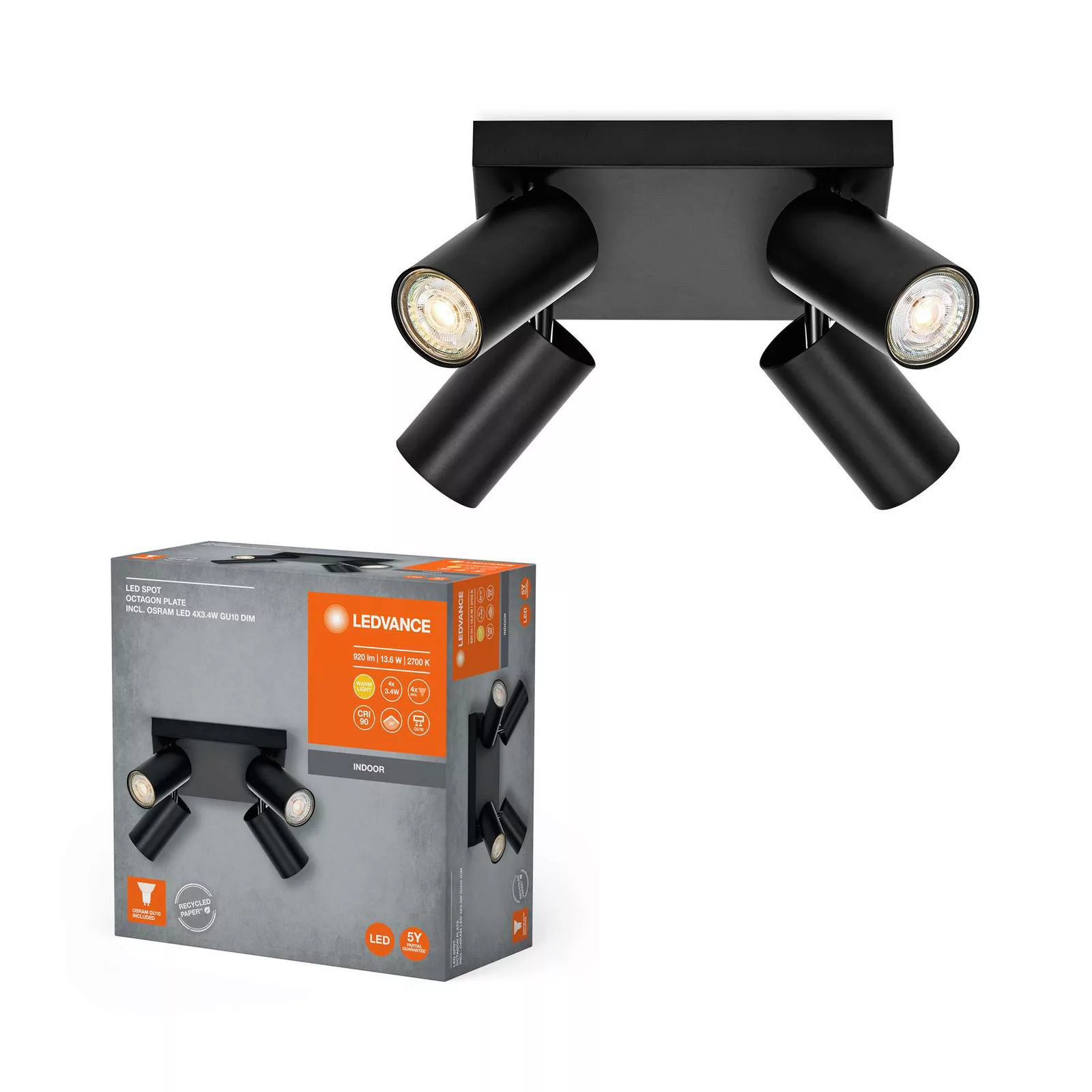 LEDVANCE LED-Strahler Octagon dimmbar, 4-fl. Quadrat schwarz günstig online kaufen