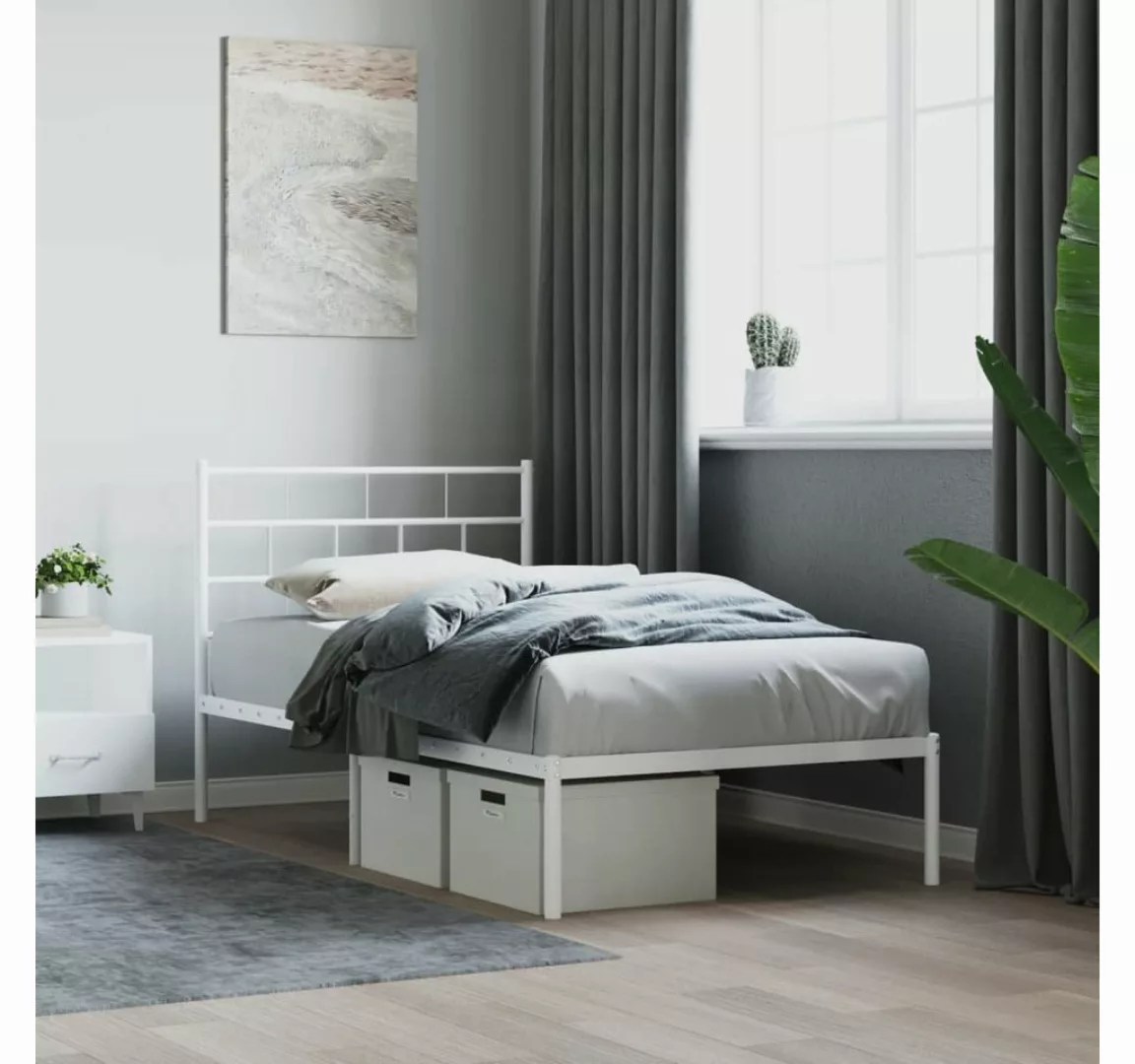 vidaXL Bettgestell Bettrahmen mit Kopfteil Metall Weiß 80x200 cm Bett Bettg günstig online kaufen