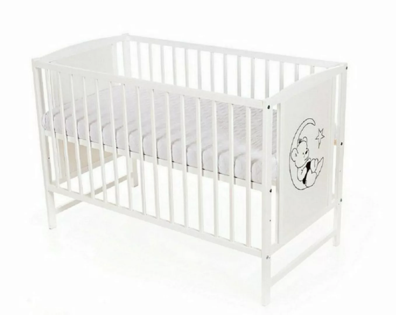 Babyhafen Kinderbett Babybett Teddybär weiß 60 × 120 cm mit Matratze Gitter günstig online kaufen