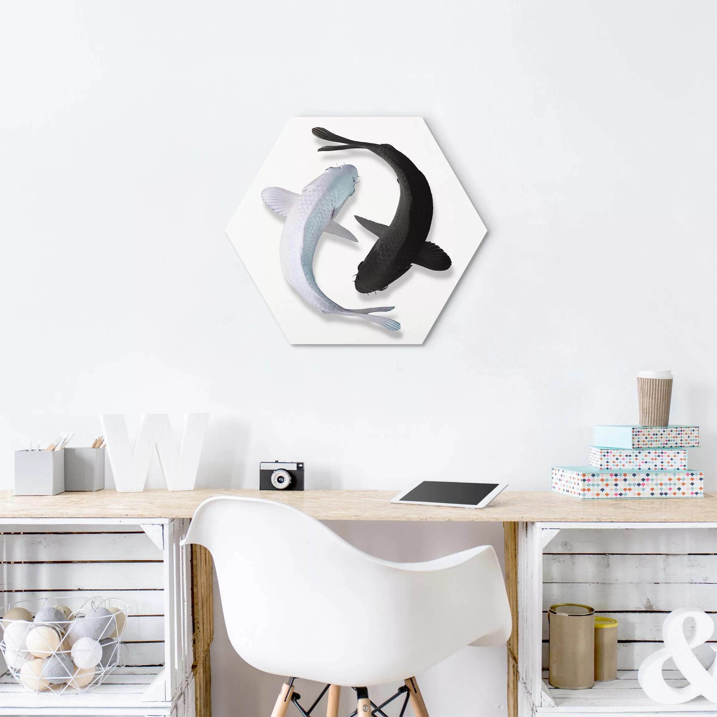 Hexagon-Alu-Dibond Bild Fische Ying & Yang günstig online kaufen