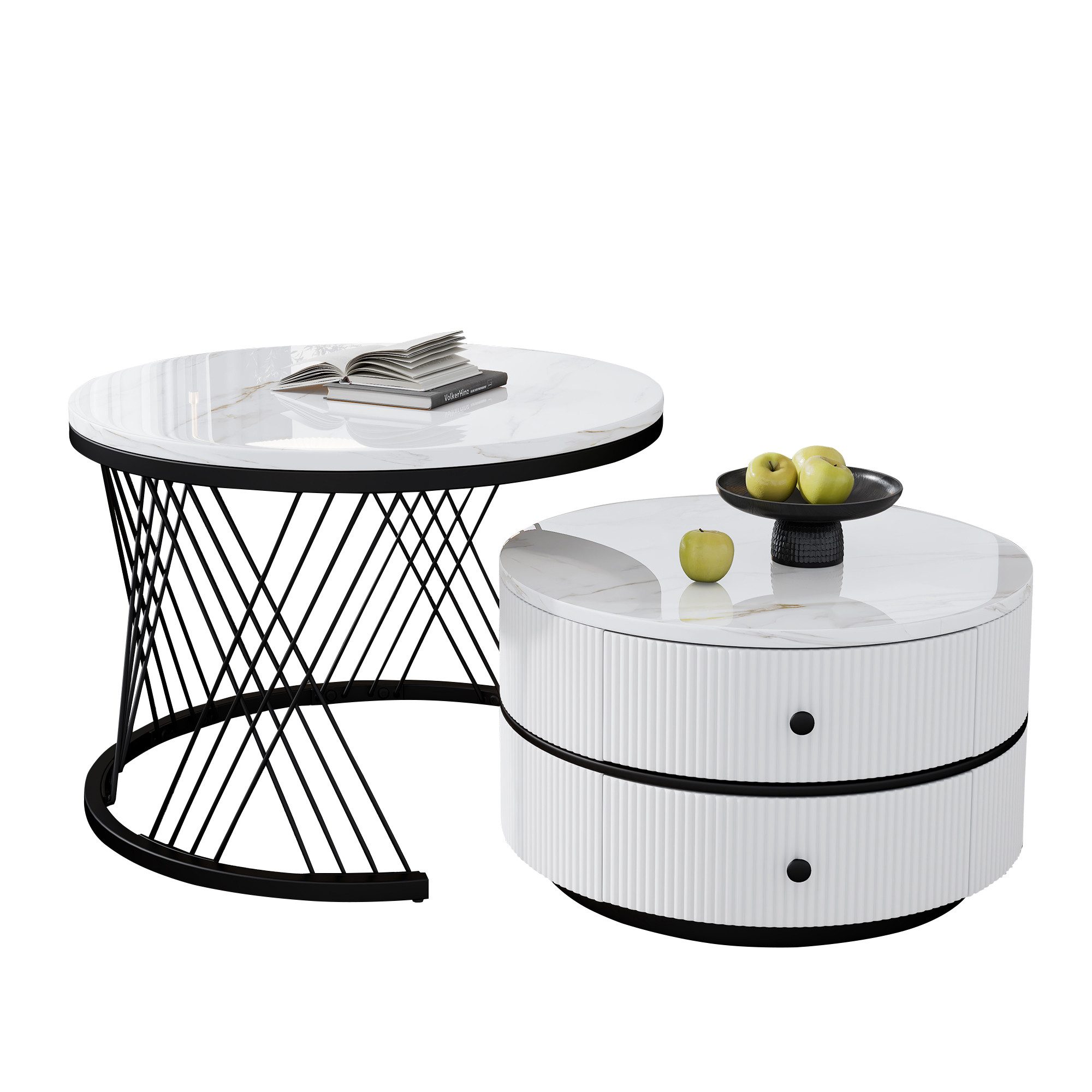 Merax Couchtisch, Hochglanz Marmoroptik, Beistelltisch Set, günstig online kaufen