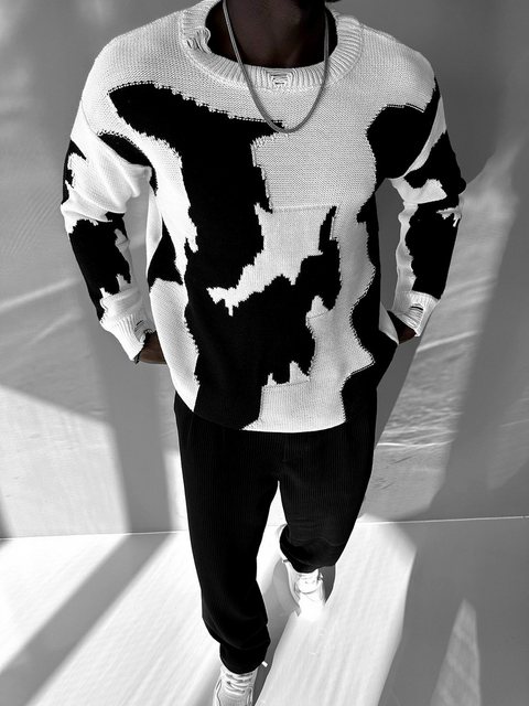 Abluka Sweatshirt OVERSIZE KNIT JUMPER IN COW DESIGN günstig online kaufen