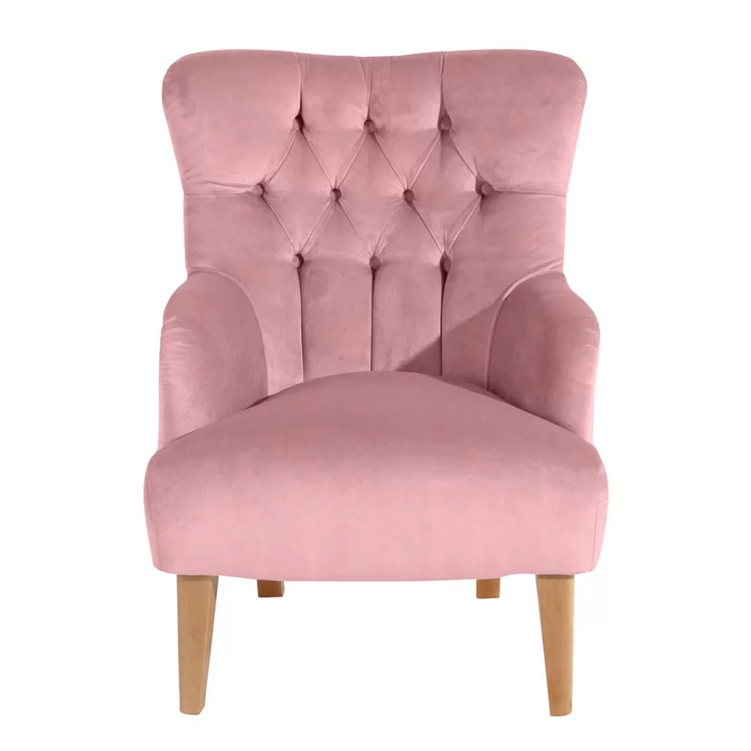 Sessel Samtvelours Rosa im Landhaus Vintage Look 71 cm breit günstig online kaufen