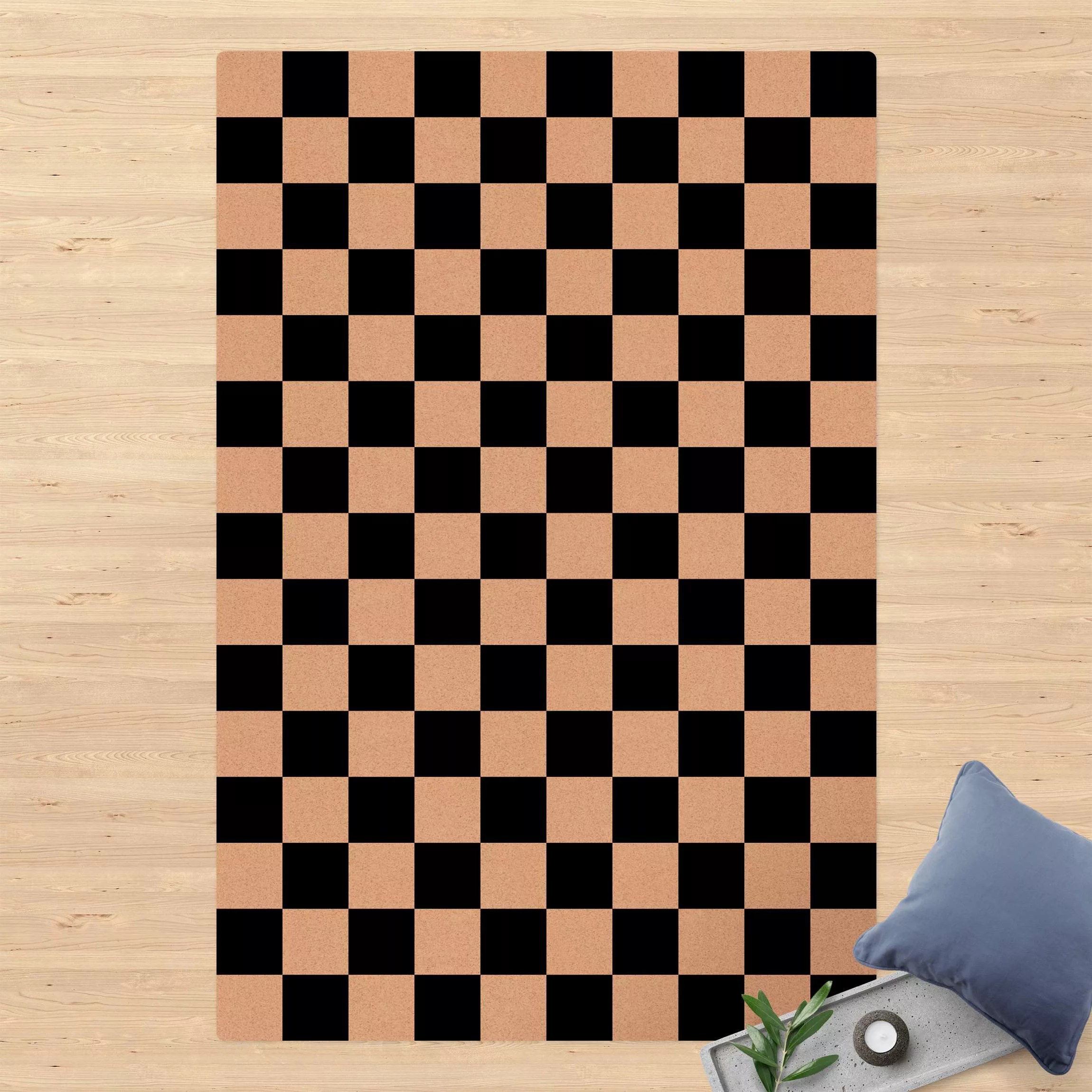 Kork-Teppich Geometrisches Muster Schachbrett Schwarz Weiß günstig online kaufen