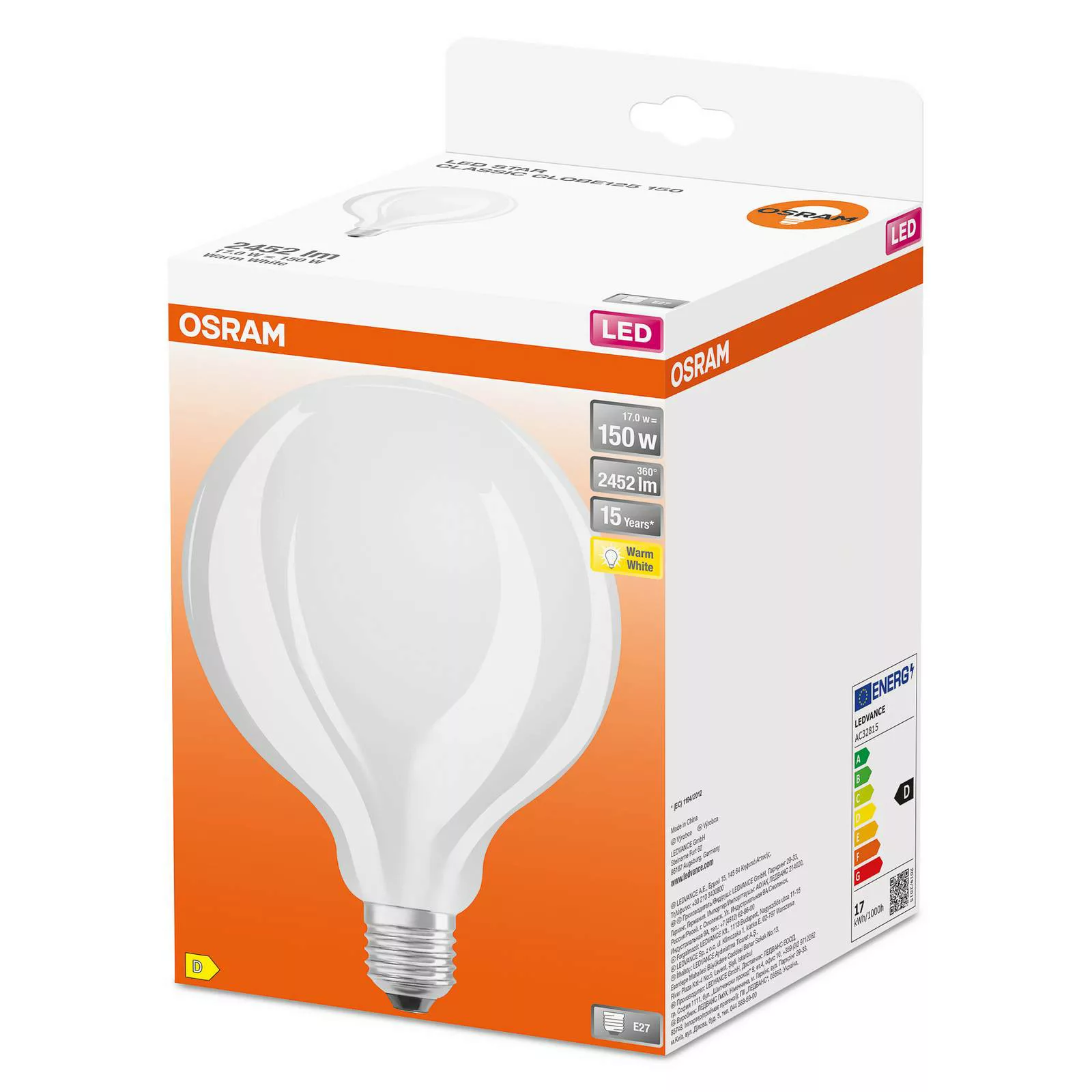 OSRAM LED-Globelampe E27 G125 17W 2.700K opal günstig online kaufen