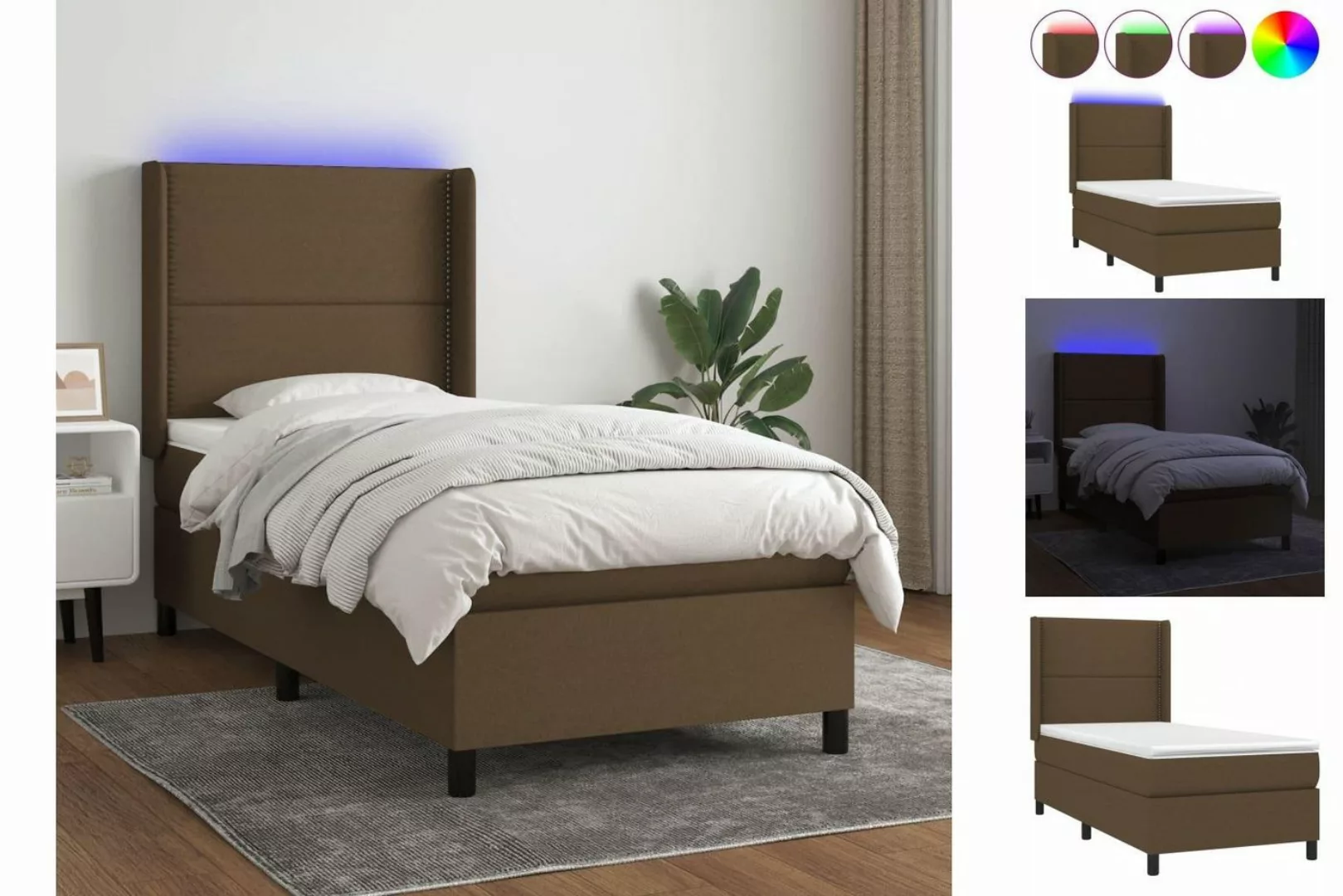 vidaXL Boxspringbett Boxspringbett mit Matratze LED Dunkelbraun 80x200 cm S günstig online kaufen