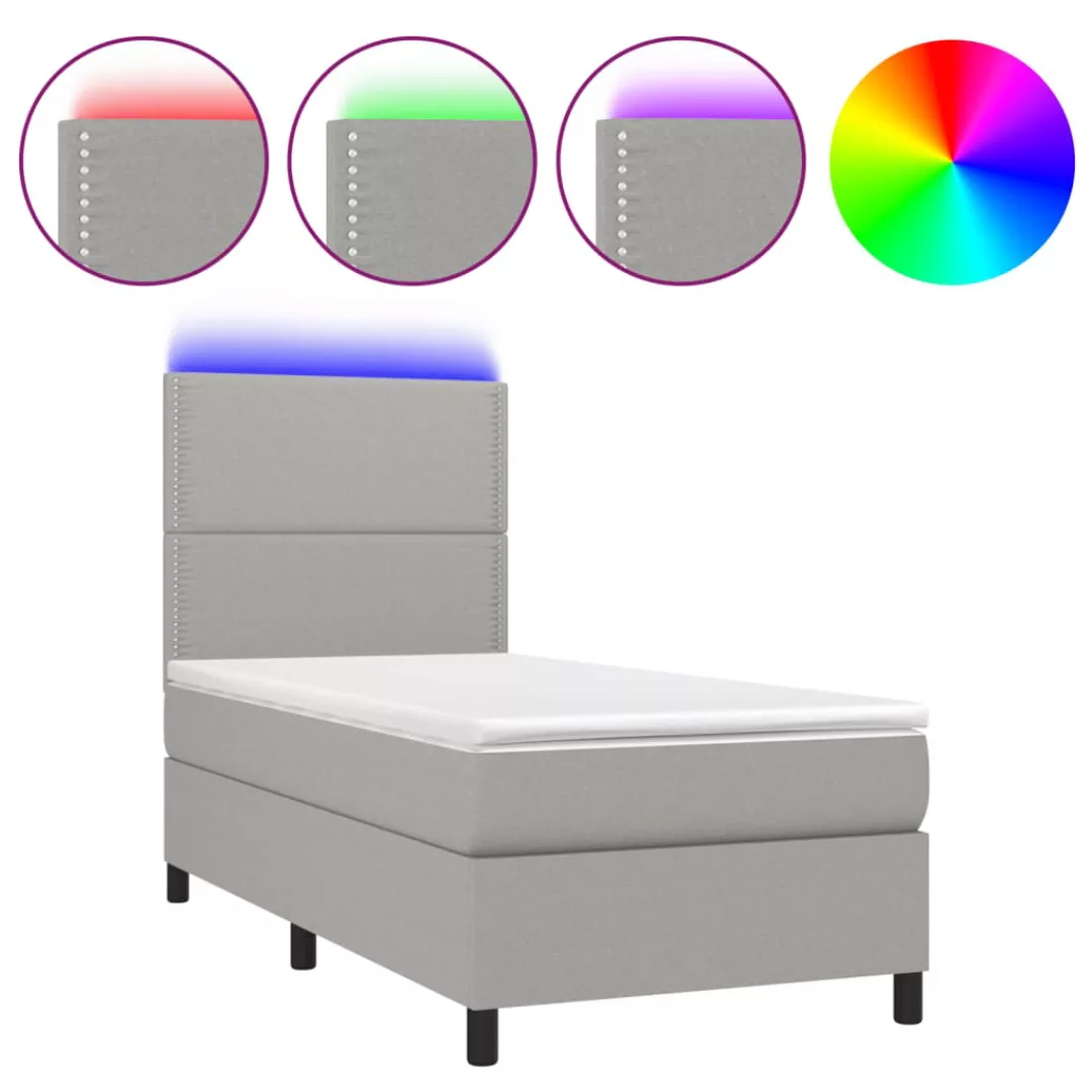 Vidaxl Boxspringbett Mit Matratze & Led Hellgrau 90x200 Cm Stoff günstig online kaufen