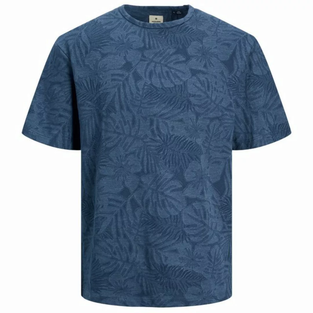 Jack & Jones Rundhalsshirt Große Größen T-Shirt denimblau florale Struktur günstig online kaufen