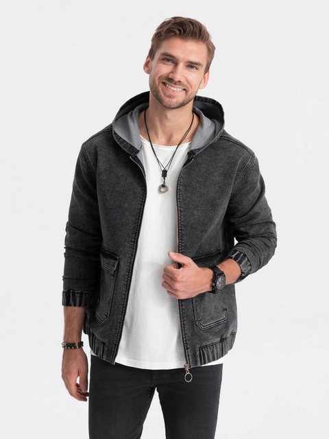 OMBRE Jeansjacke Herren Denim Katana Jacke Kapuze schwarz V4 C558 günstig online kaufen