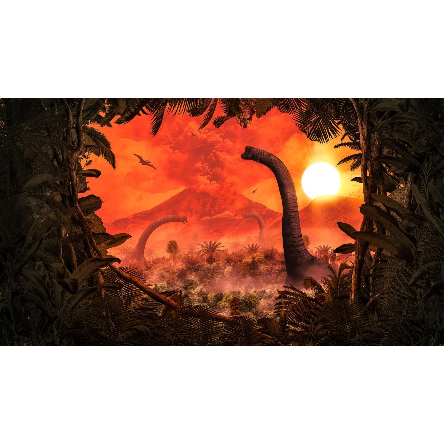 Komar Fototapete Brachiosaurus Panorama Orange und Grün 500 x 280 cm 610829 günstig online kaufen