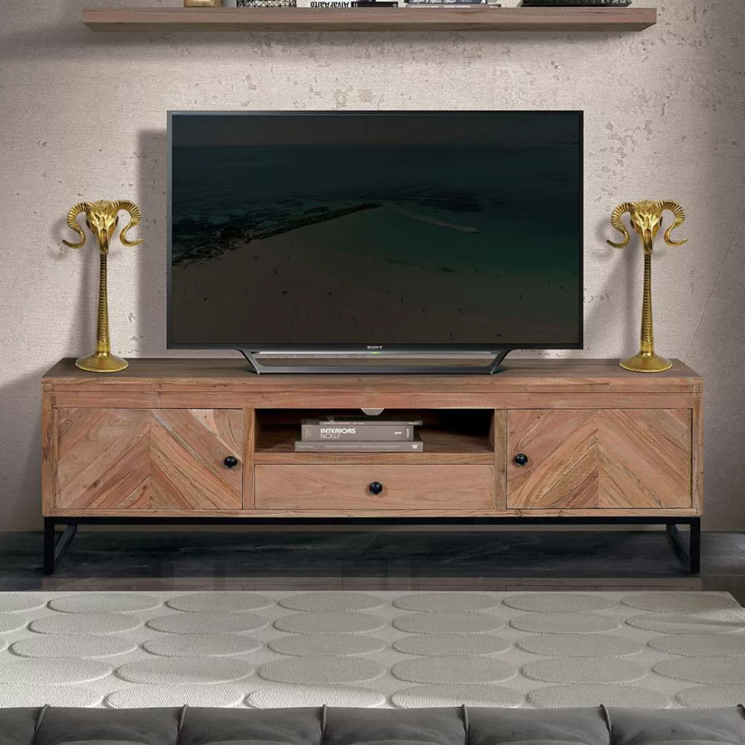 TV Lowboard Fernsehboard aus Metall und Akazie Massivholz günstig online kaufen