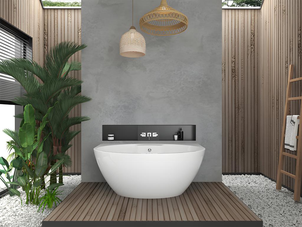 Badewanne halb freistehend oval - Acryl - 197 L - 151 x 94 x 60 cm - Weiß - günstig online kaufen