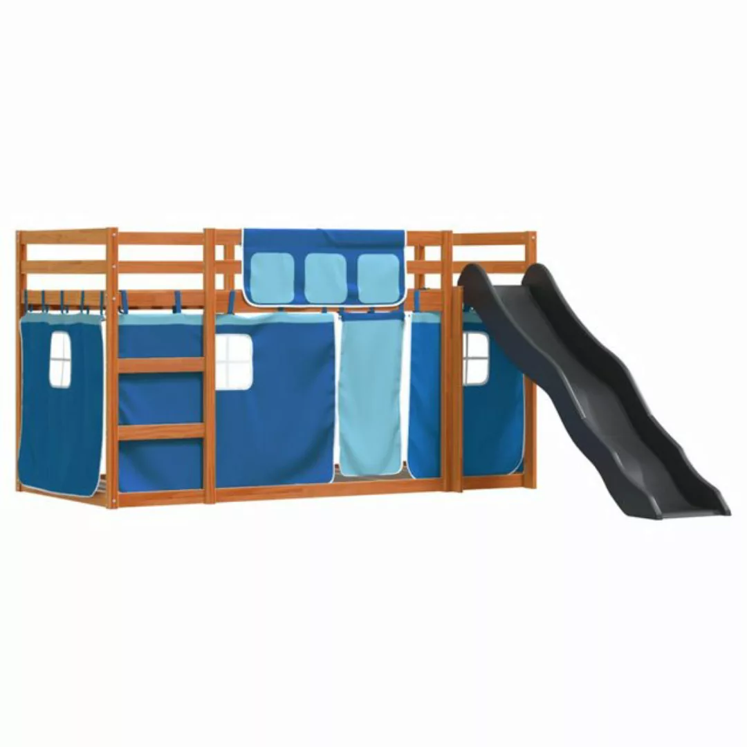 vidaXL Bett, Etagenbett mit Rutsche und Gardinen Blau 80x200 cm günstig online kaufen