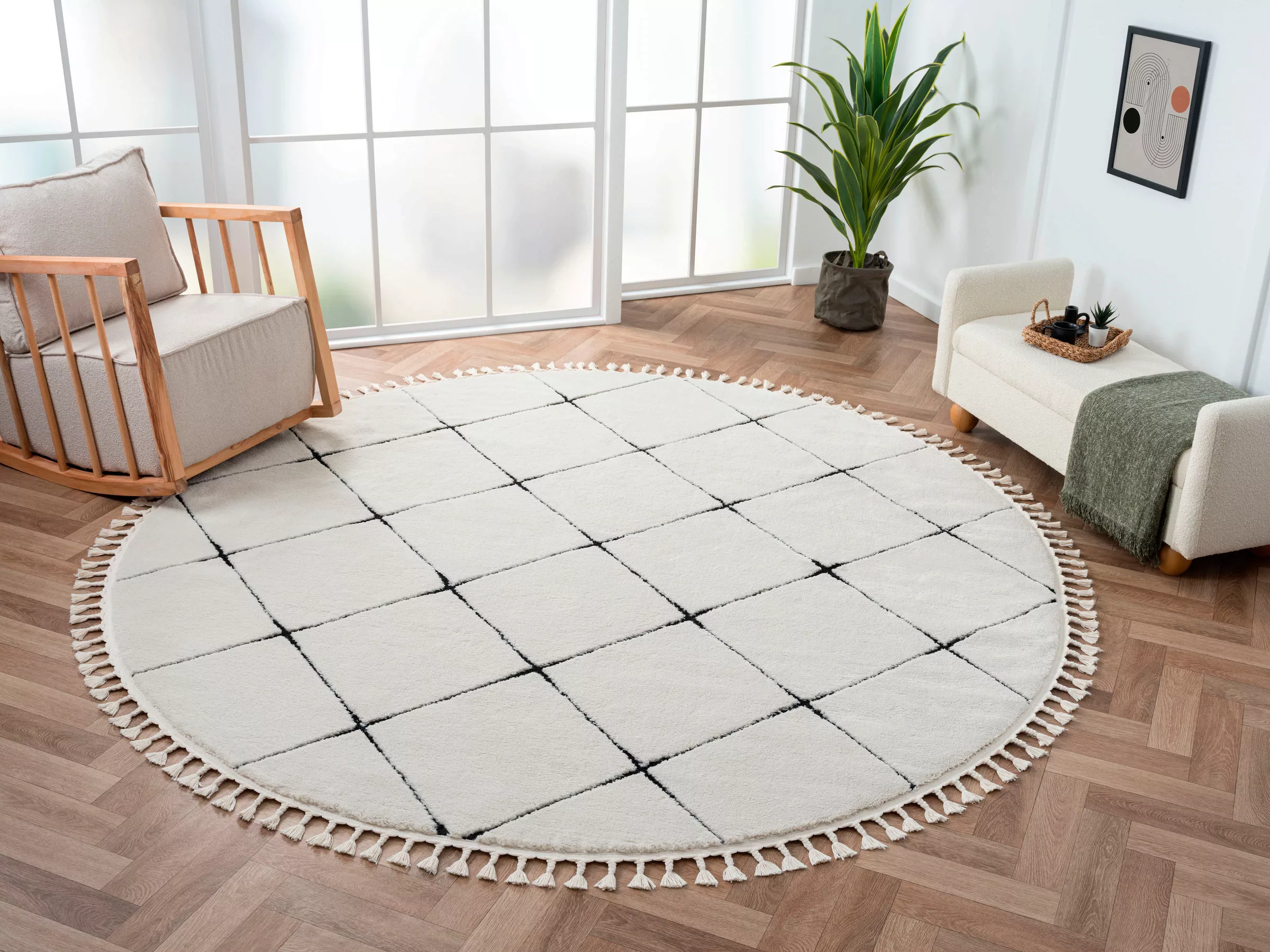 Myflair Möbel & Accessoires Hochflor-Teppich »Moroccan Square«, rund, 24 mm günstig online kaufen