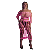 Long Sleeve Crop Top and Long Skirt - Plus Size - Neon Pink günstig online kaufen