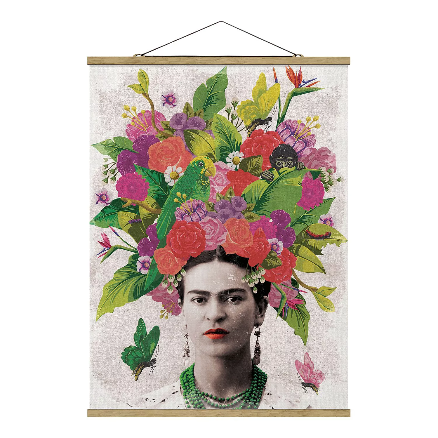 home24 Stoffbild Frida Kahlo Blumenportrait günstig online kaufen
