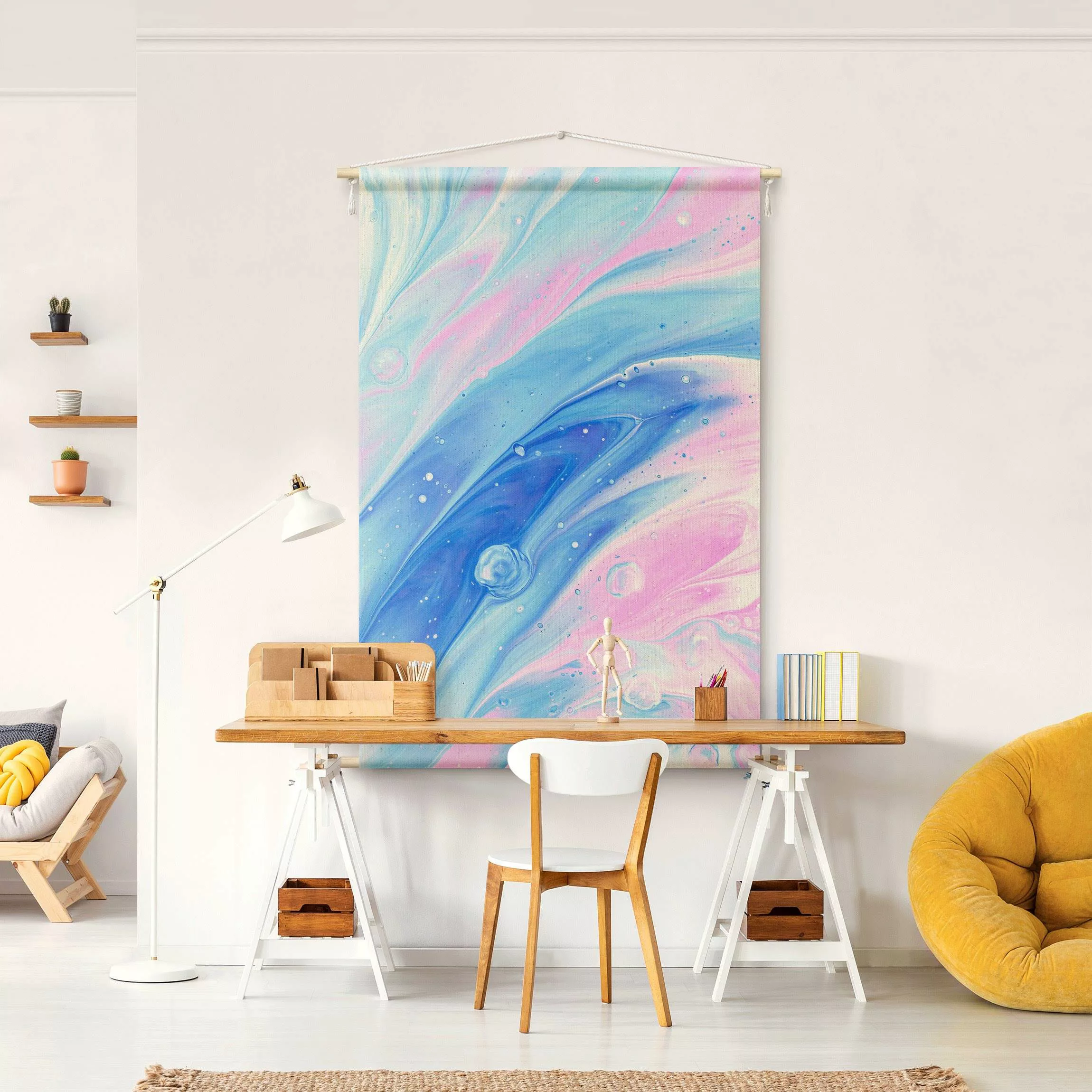 Wandteppich Abstrakte Marmorierung Blaurosa günstig online kaufen