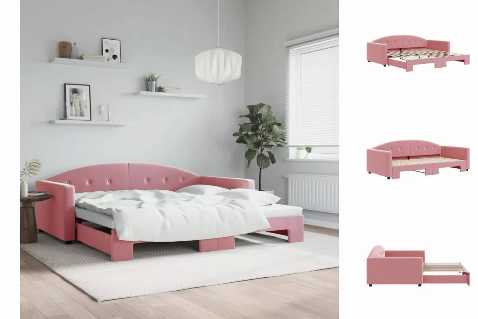 vidaXL Gästebett Gästebett Tagesbett Ausziehbar Rosa 100x200 cm Samt Bett B günstig online kaufen