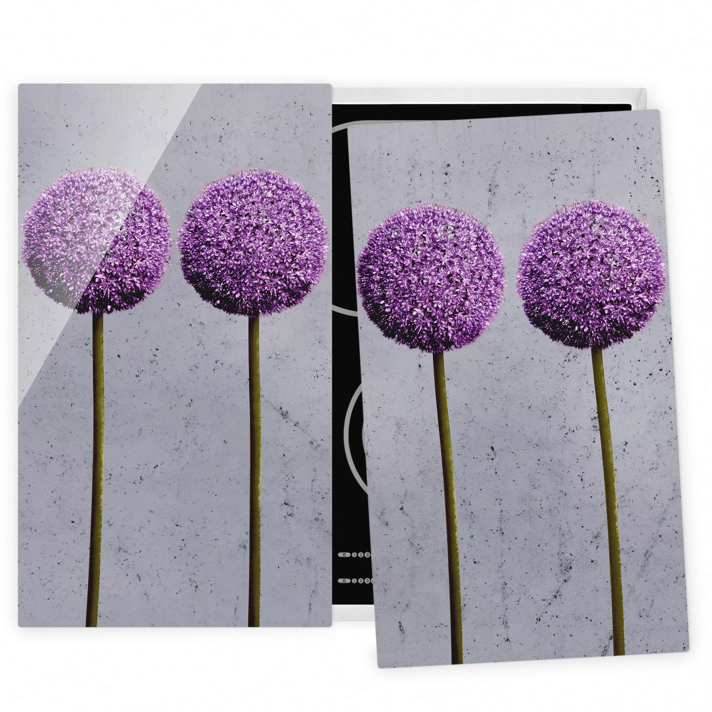 2-teilige Herdabdeckplatte Glas Blumen Allium Kugel-Blüten günstig online kaufen