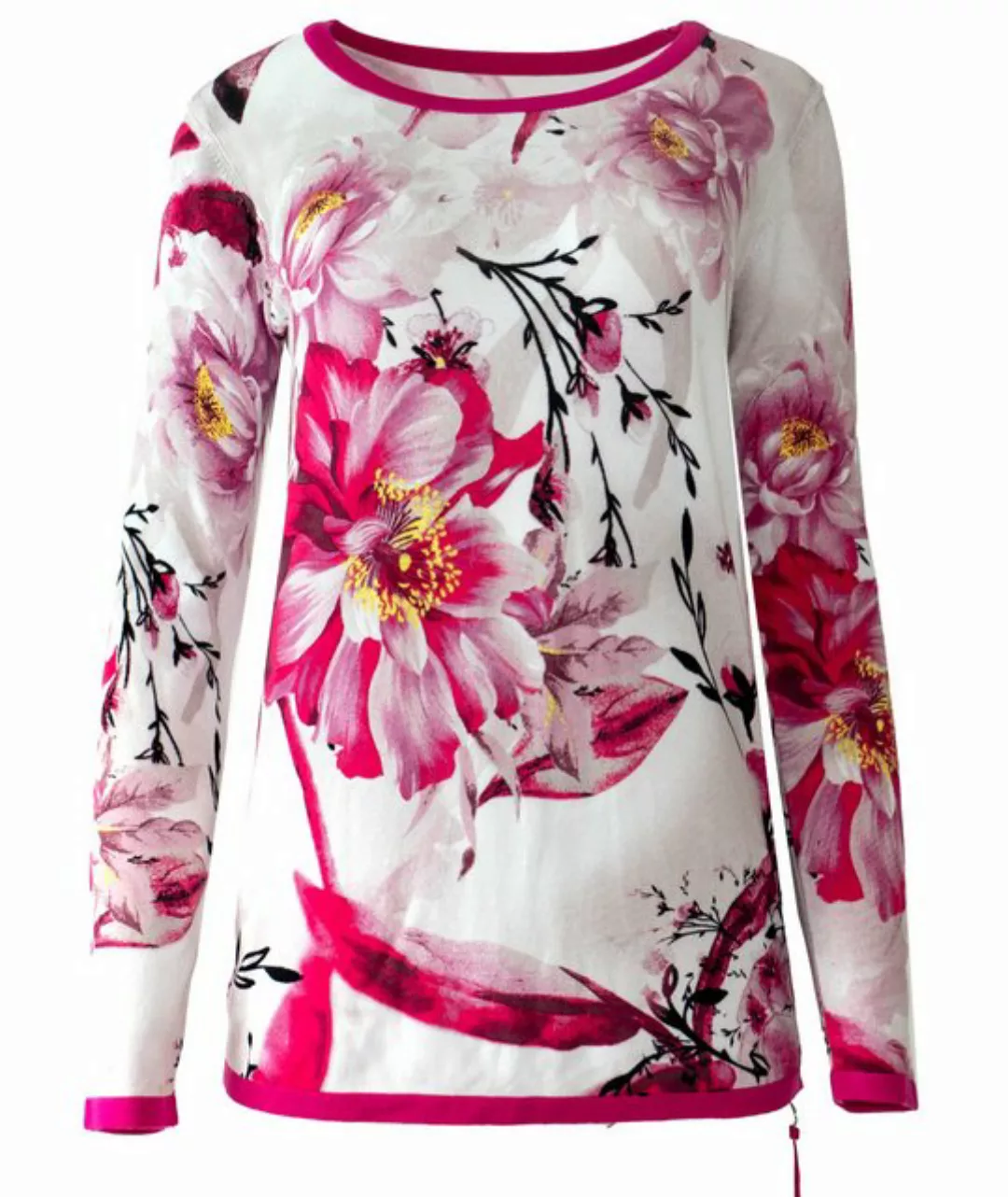 Passioni Strickpullover Print Pullover mit Blumen Design und Reisverschluss günstig online kaufen