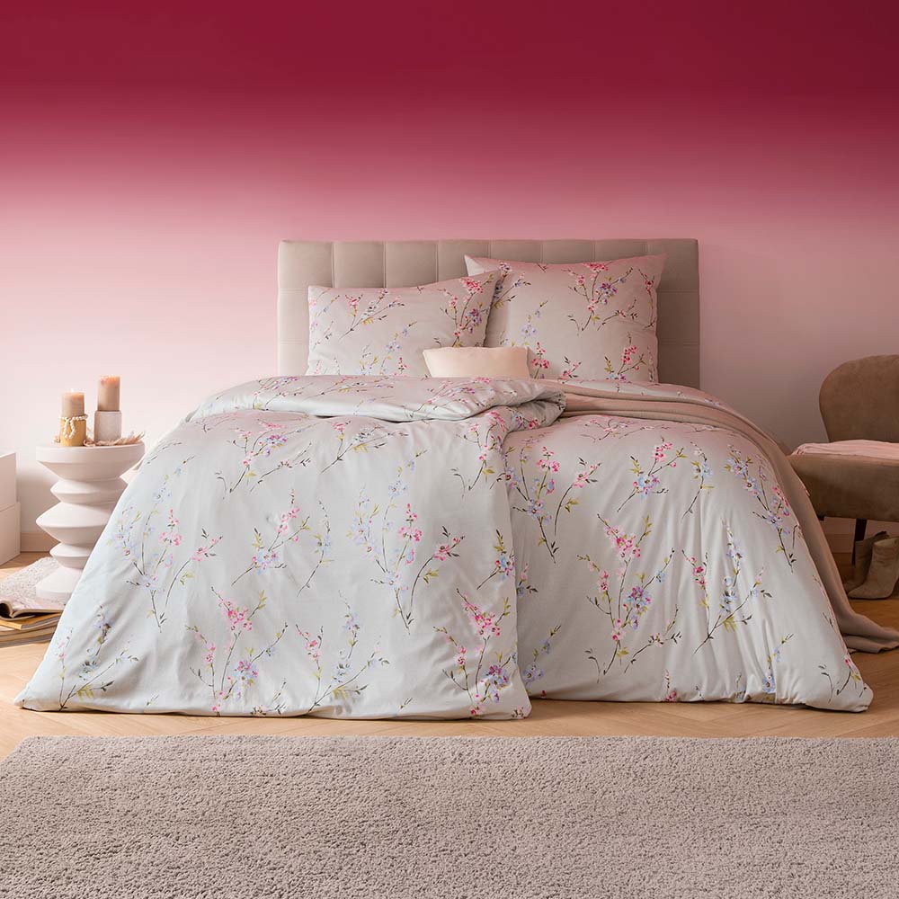 Estella Interlock Jersey Bettwäsche Elsa 6276-820 Blumen Grau 135x200 günstig online kaufen