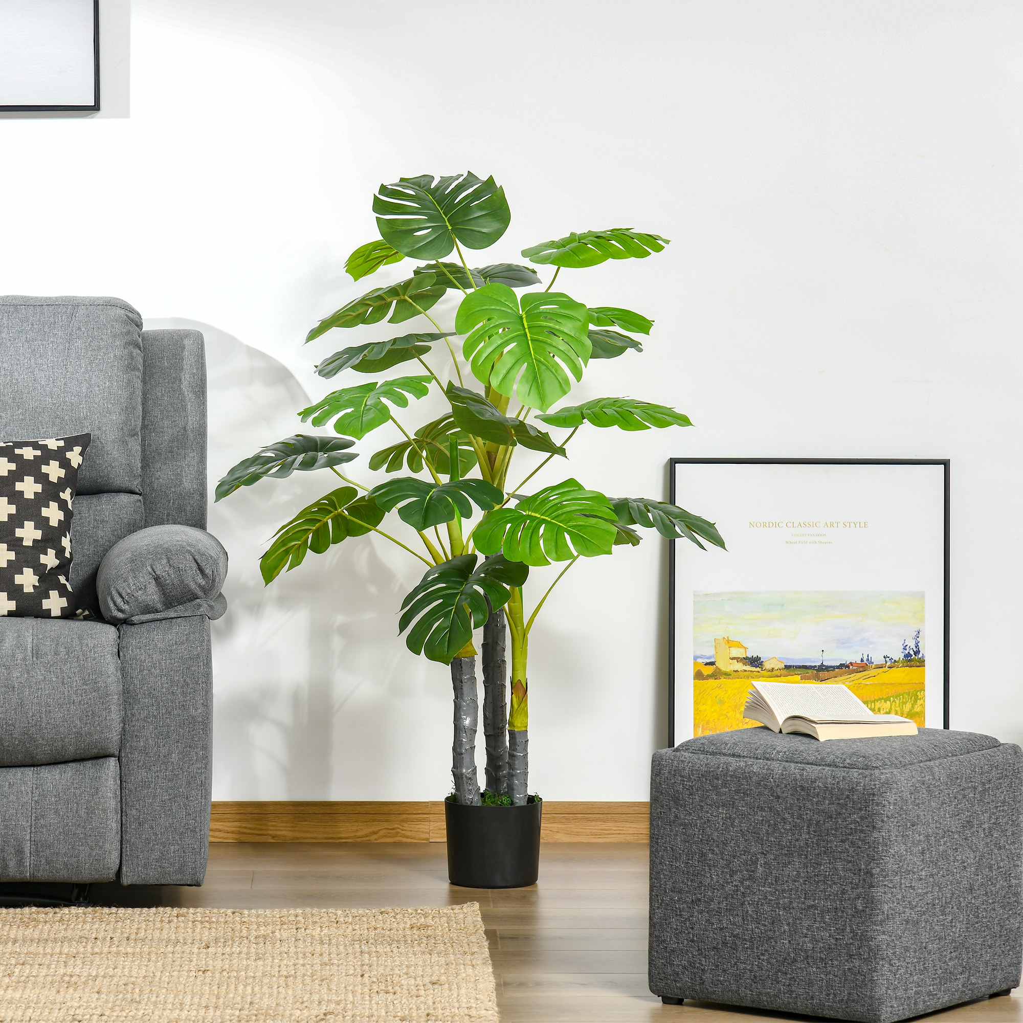 HOMCOM Künstlicher Baum Kunstpflanze Monstera H.1,2 m Stamm Äste Moosflecke günstig online kaufen