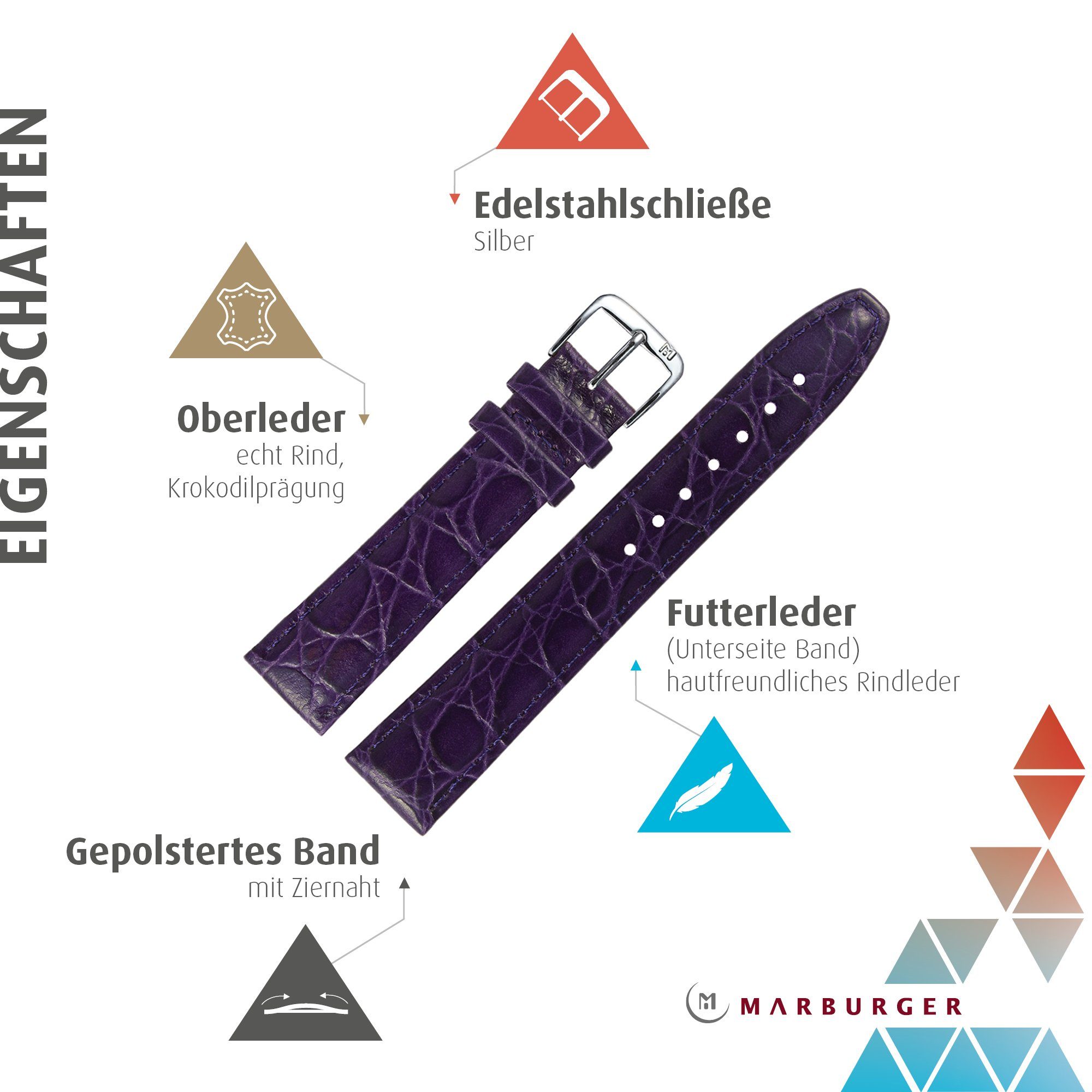 MARBURGER Uhrenarmband 18mm Leder Kroko (Caiman) günstig online kaufen