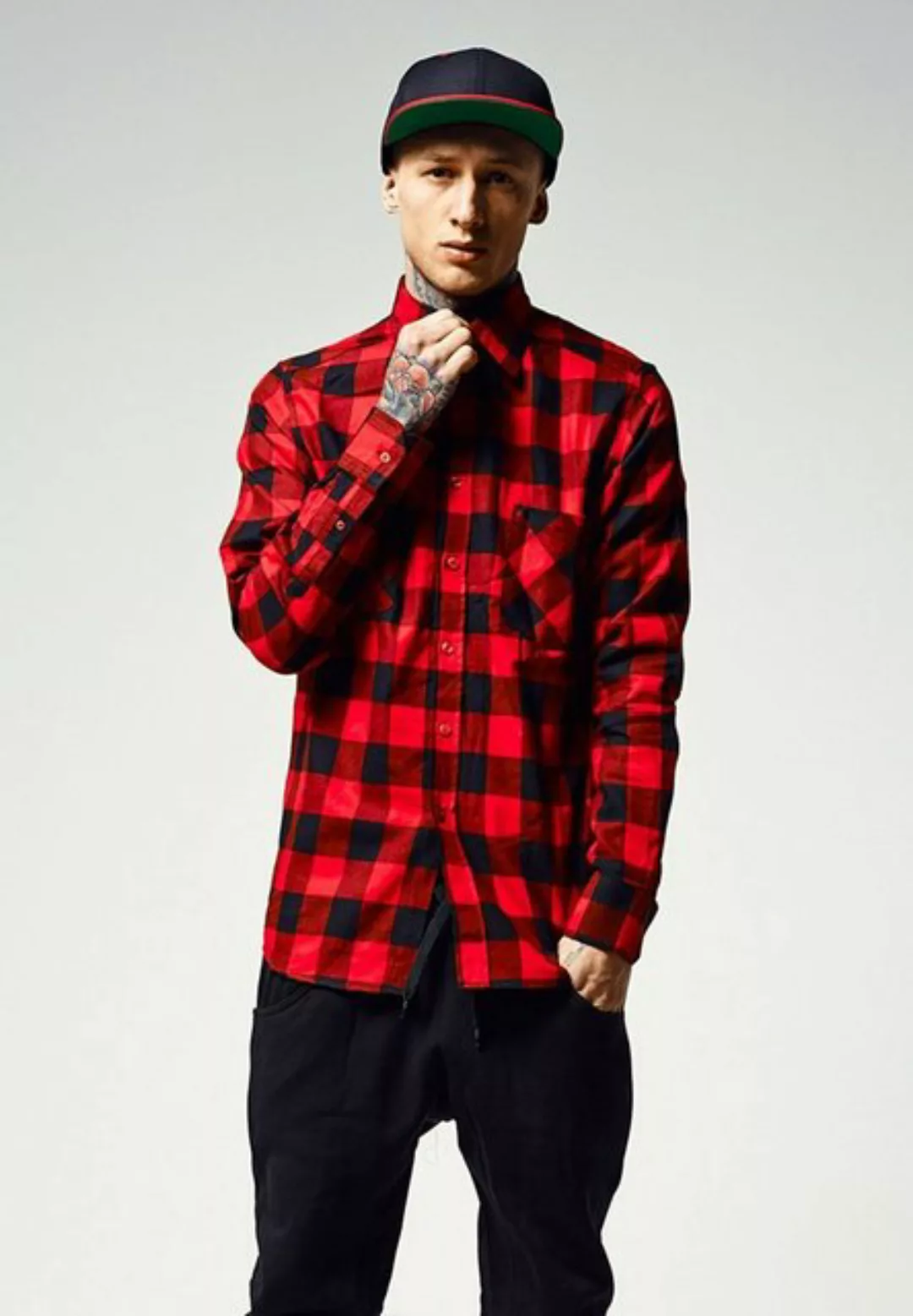 Urban Classics Checked Flanell Shirt TB297 Black Burgundy günstig online kaufen