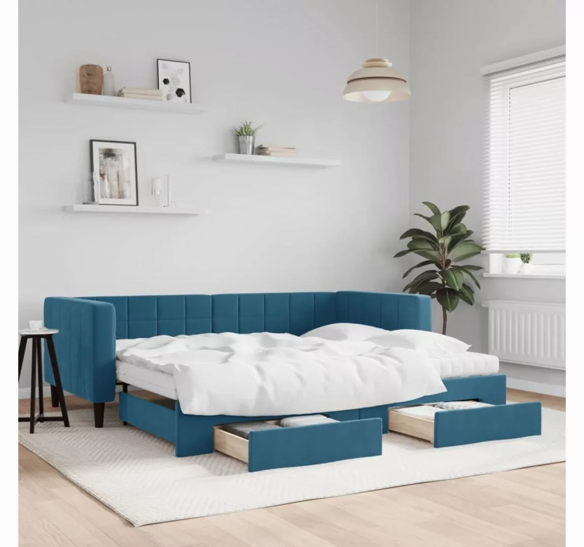 vidaXL Gästebett Gästebett Tagesbett mit Rollbett und Schubladen Blau 90x20 günstig online kaufen