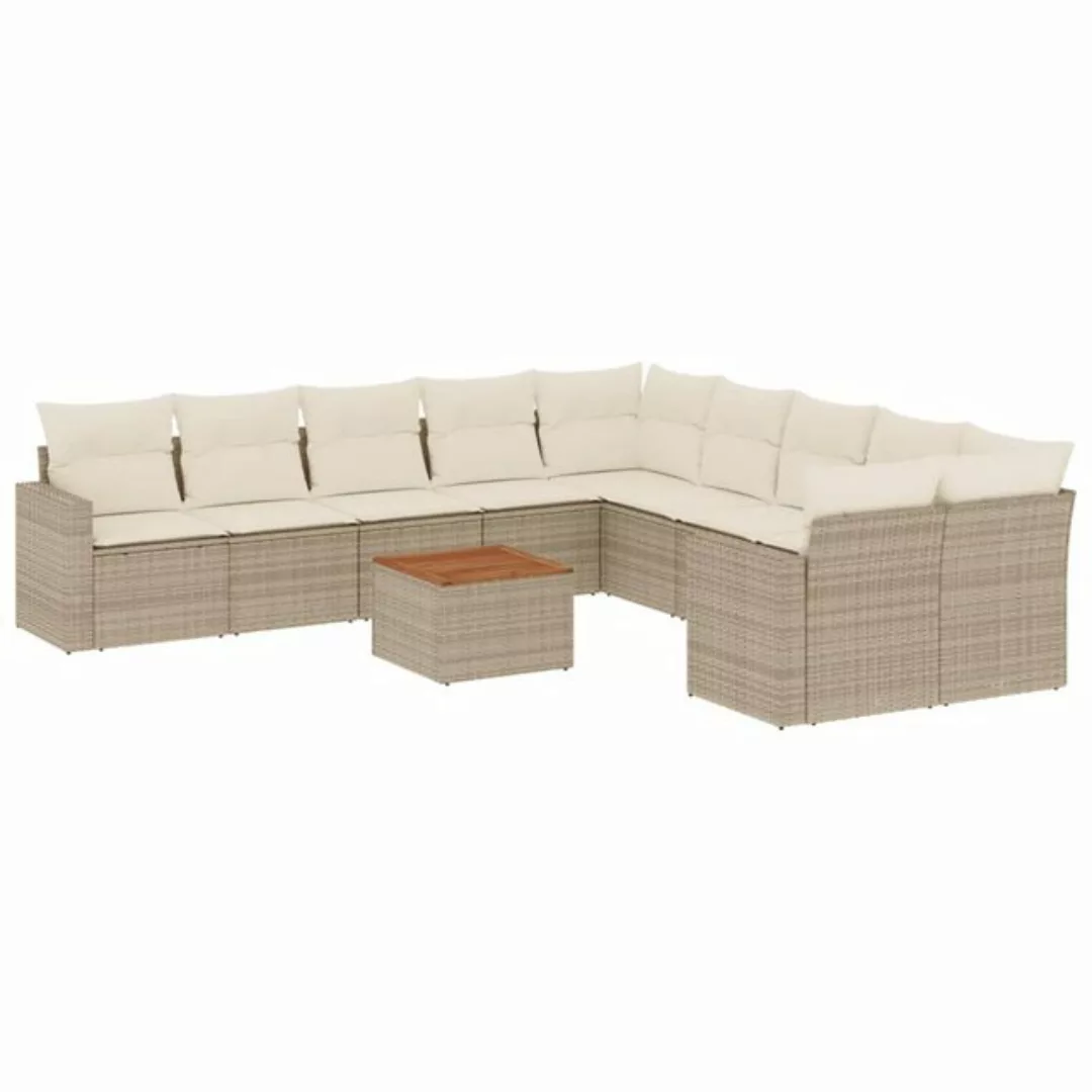 vidaXL Sofaelement 11-tlg. Garten-Sofagarnitur mit Kissen Beige Poly Rattan günstig online kaufen