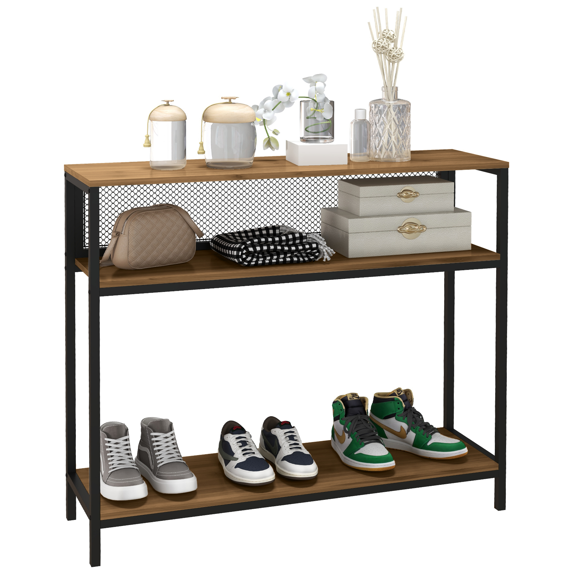 HOMCOM Konsolentisch, Flurtisch mit 2 Regalen, Flurkonsole mit Kippschutz, günstig online kaufen