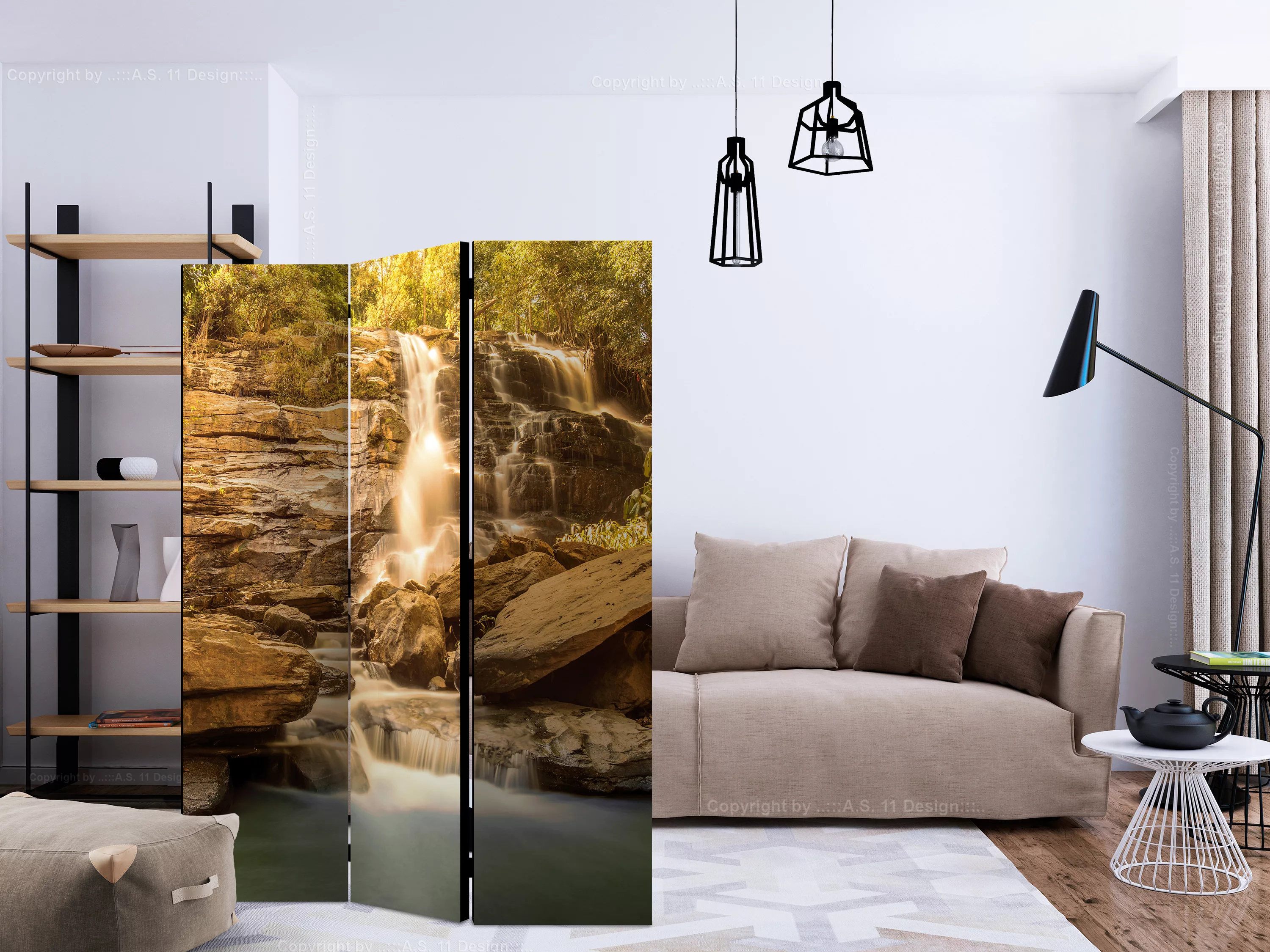 3-teiliges Paravent - Sunny Waterfall [room Dividers] günstig online kaufen