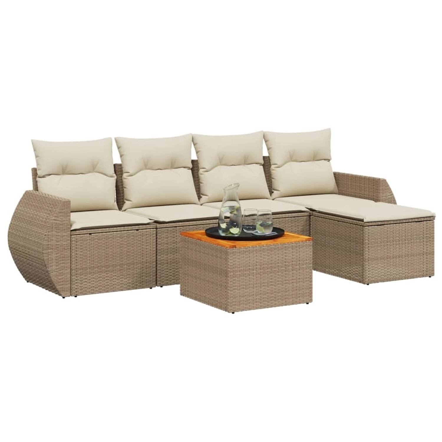 vidaXL 6-Tlg Garten-Sofagarnitur mit Kissen Beige Poly Rattan 3224980 günstig online kaufen