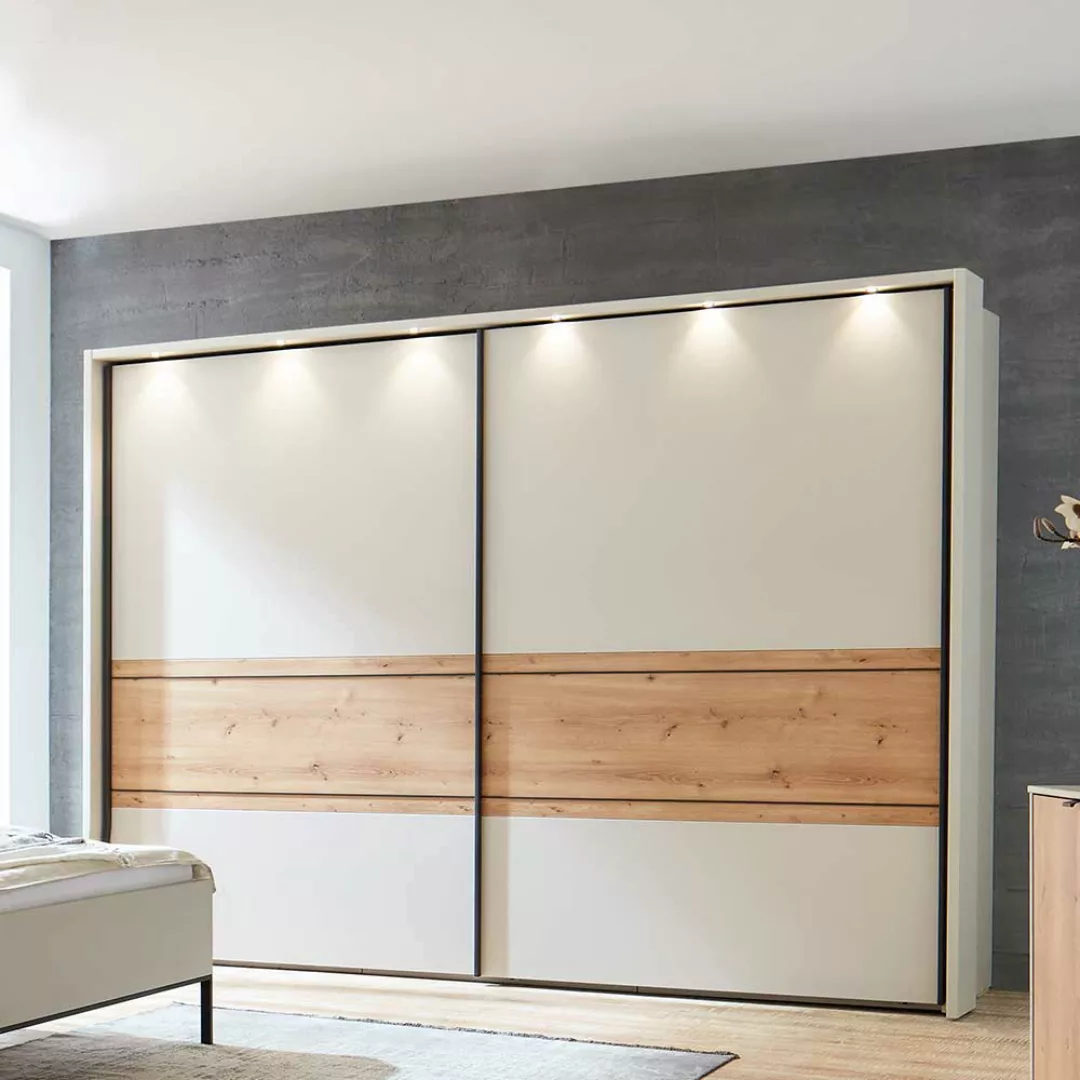 Modernes Schlafzimmer Set in Eiche Bianco Beige (vierteilig) günstig online kaufen