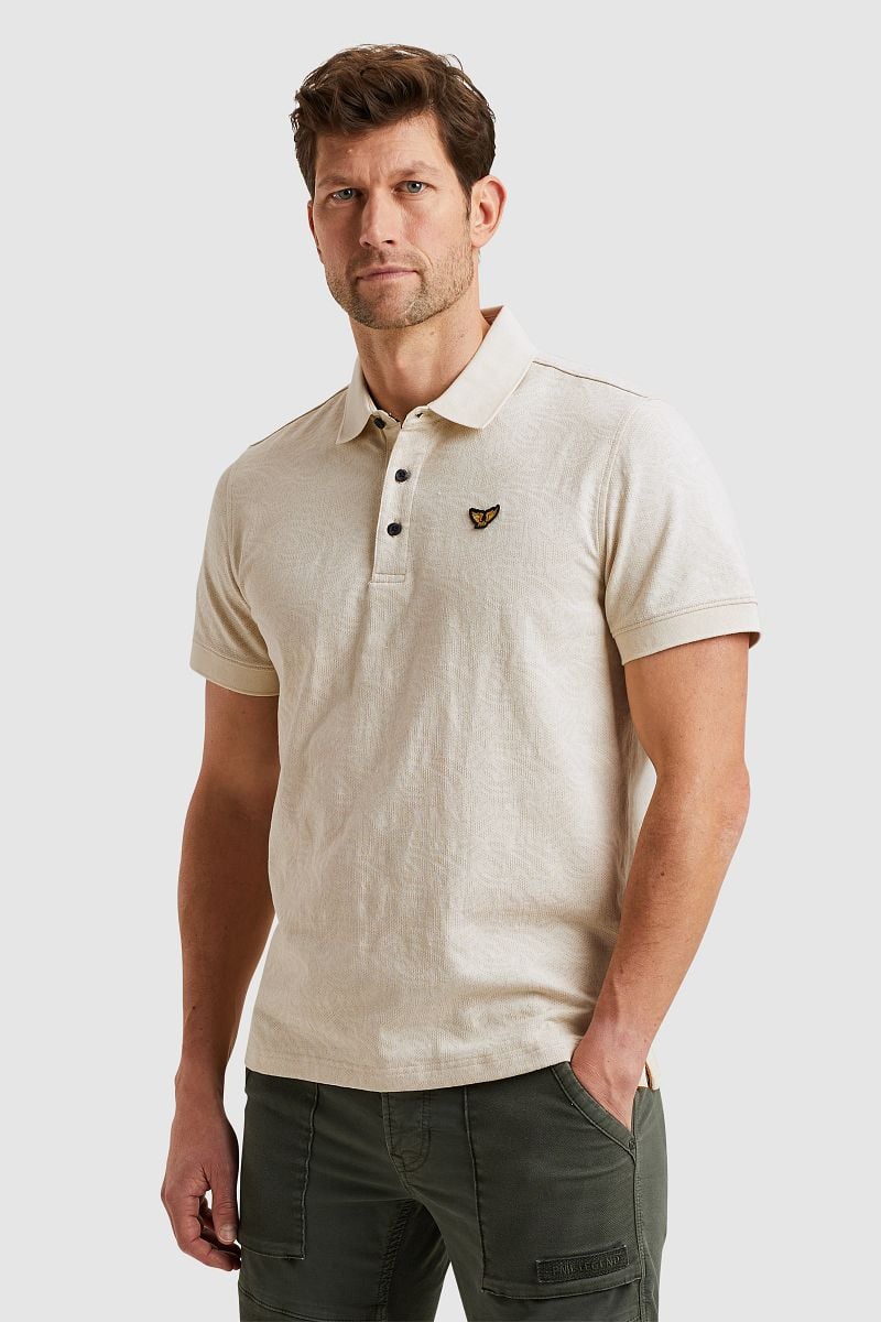 PME Legend Poloshirt Jacquard Jersey Ecru - Größe M günstig online kaufen