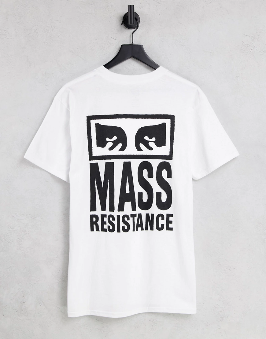 Obey – T-Shirt in Weiß mit „Mass Resistance“-Print günstig online kaufen